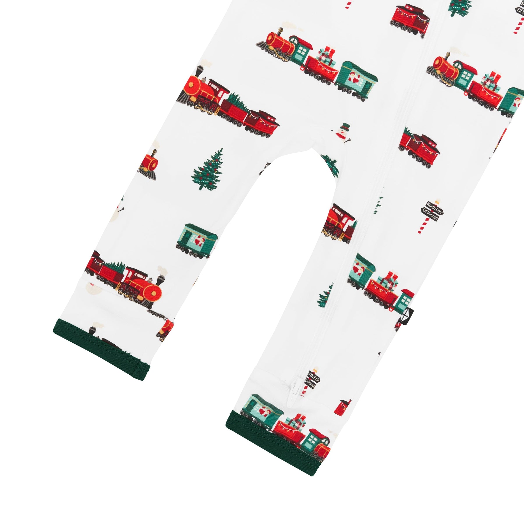 Kyte Baby Zippered Rompers Zippered Romper in Holiday Train