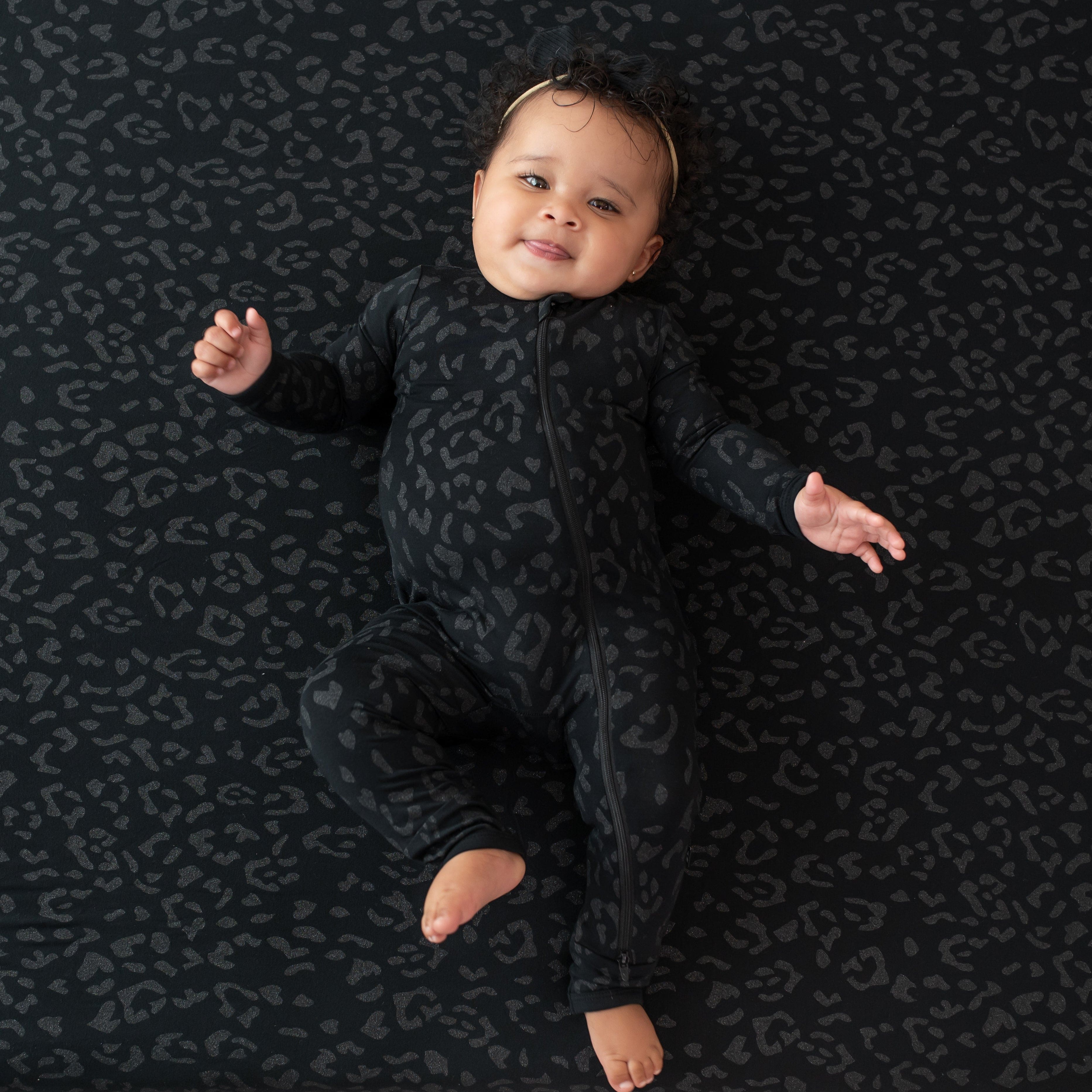 Kyte Baby Zippered Rompers Zippered Romper in Midnight Leopard