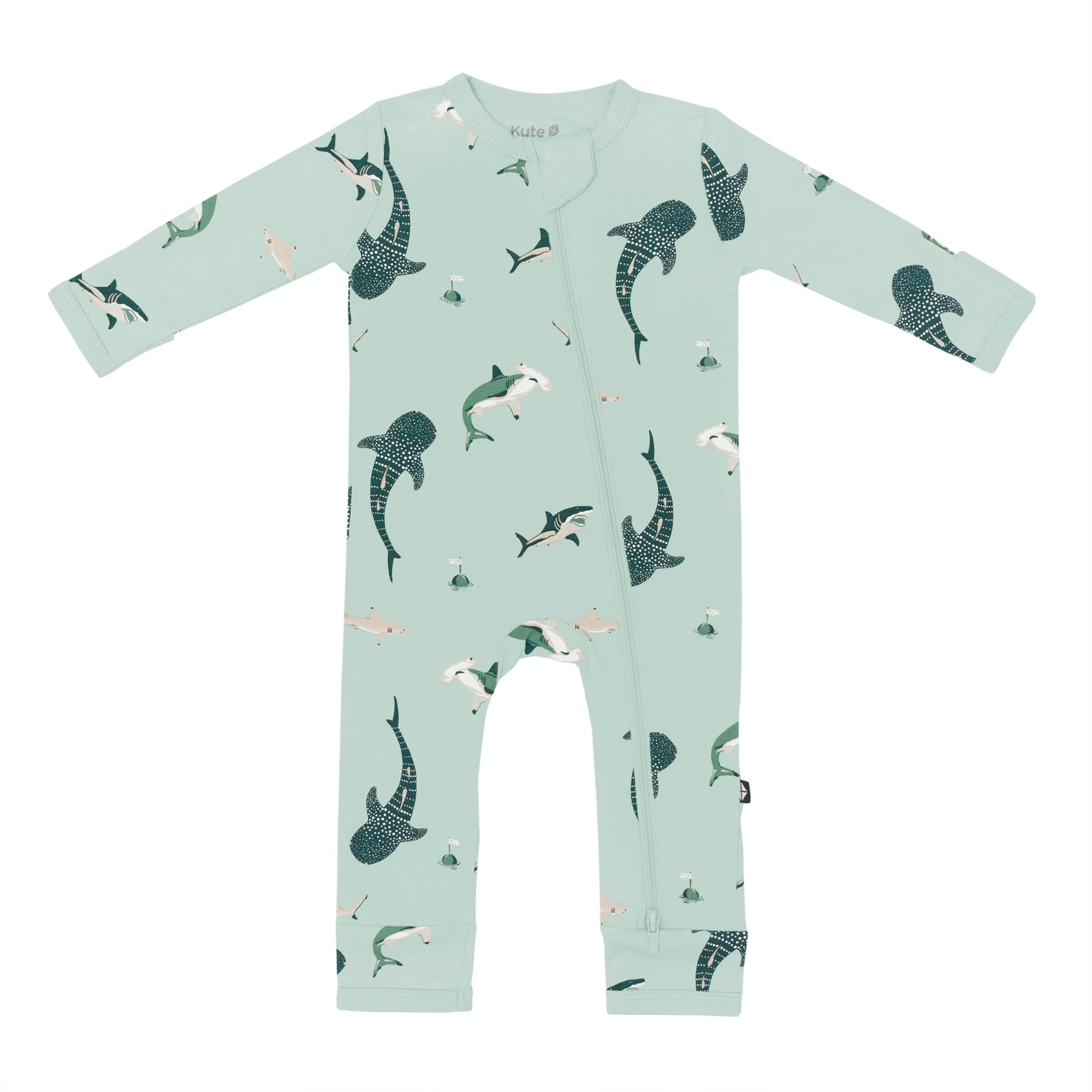 Kyte Baby Zippered Rompers Zippered Romper in Sage Shark