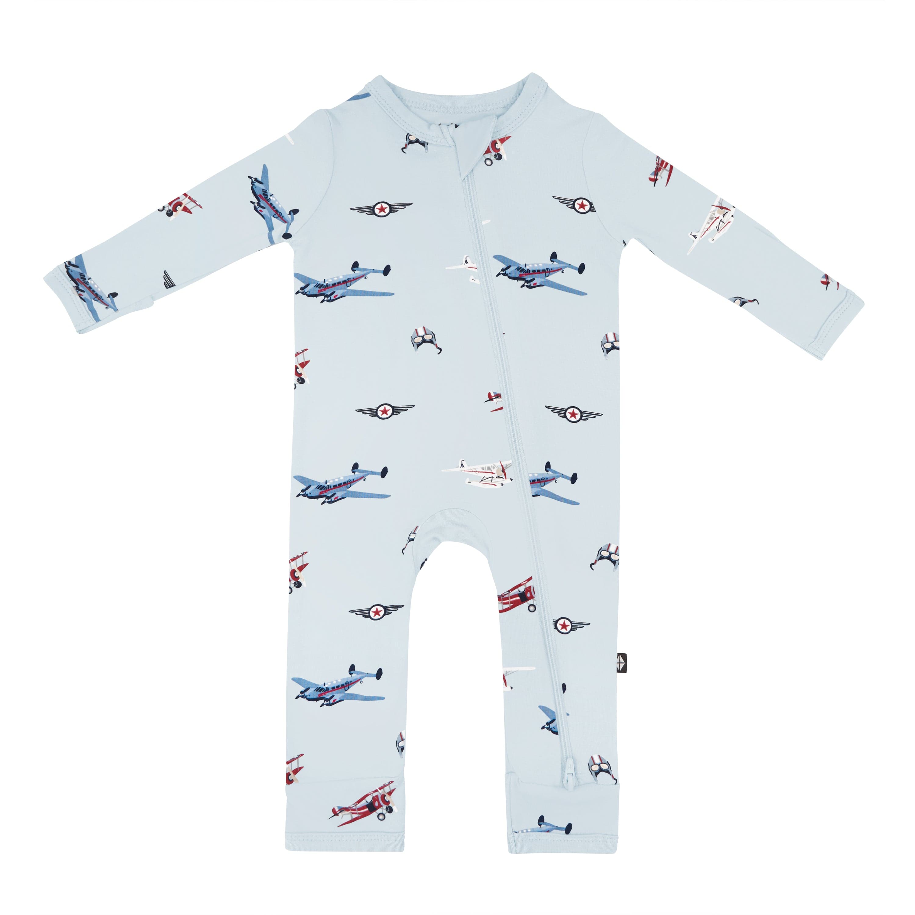 Kyte Baby Zippered Rompers Zippered Romper in Vintage Planes