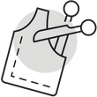 icon showing fabric being cut by scissors 