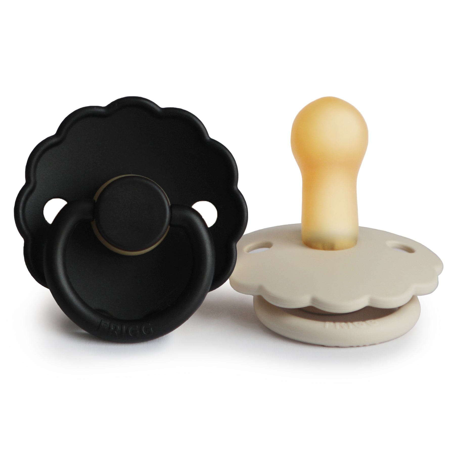 Mushie Soother FRIGG Daisy Natural Rubber Baby Pacifier (Jet Black/Cream) 2-Pack
