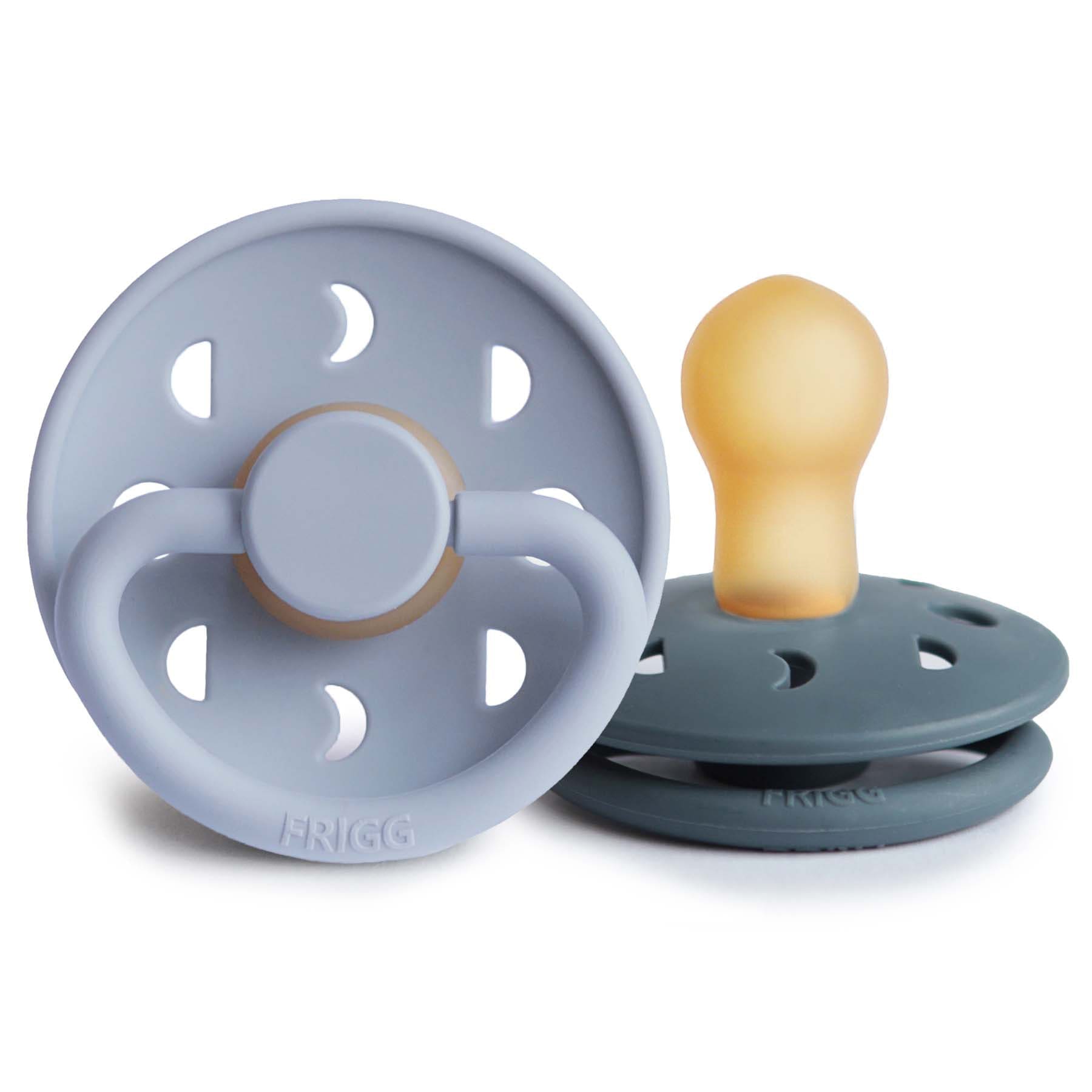 Mushie Soother FRIGG Moon Natural Rubber Baby Pacifier (Powder Blue / Slate) 2-Pack