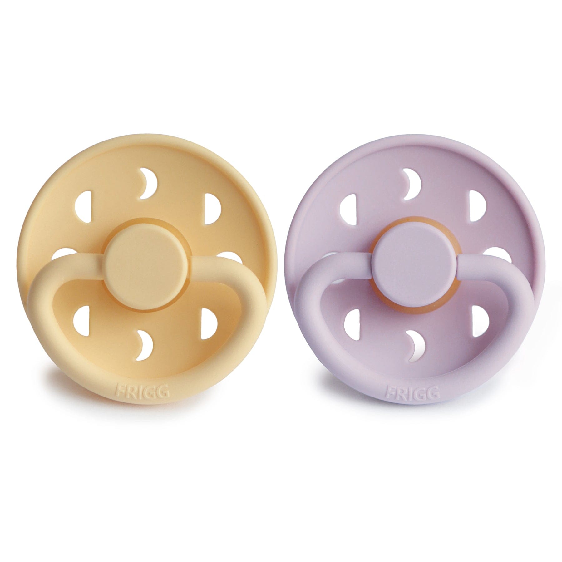 Mushie Soother FRIGG Moon Natural Rubber Baby Pacifier (Soft Lilac / Daffodil) 2-Pack
