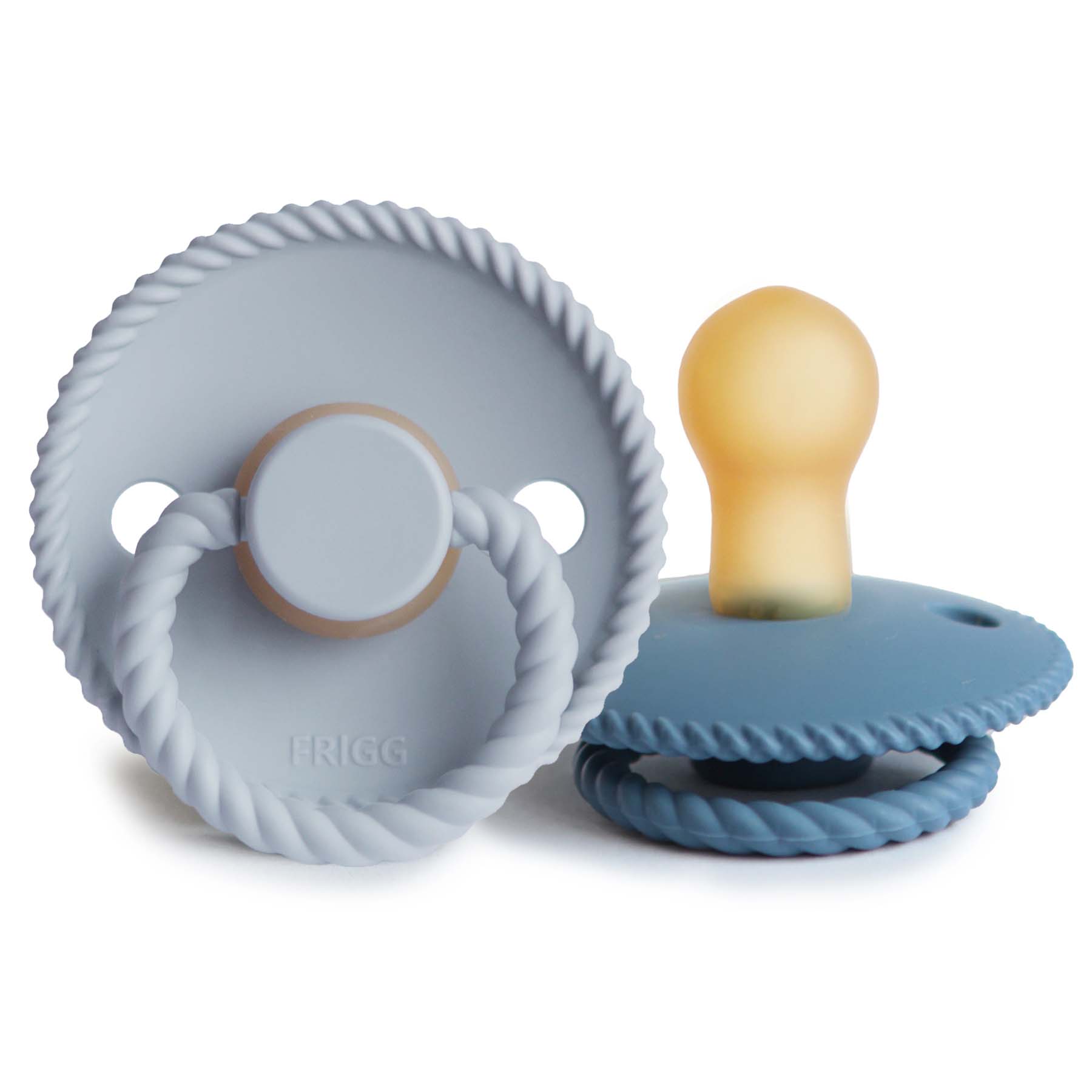 Mushie Soother FRIGG Rope Natural Rubber Baby Pacifier (Powder Blue / Ocean View) 2-Pack