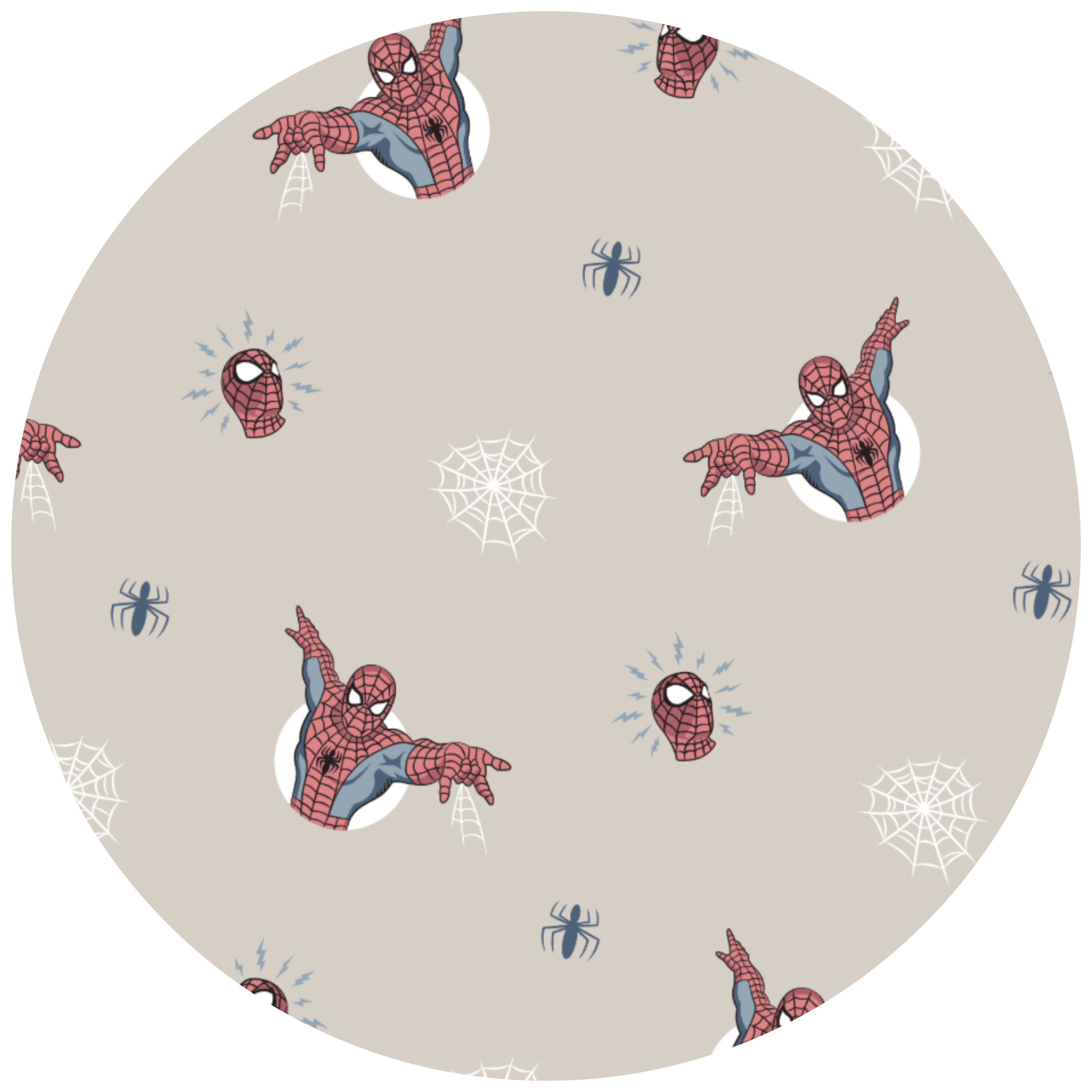 Spider-Man elements on a cream background