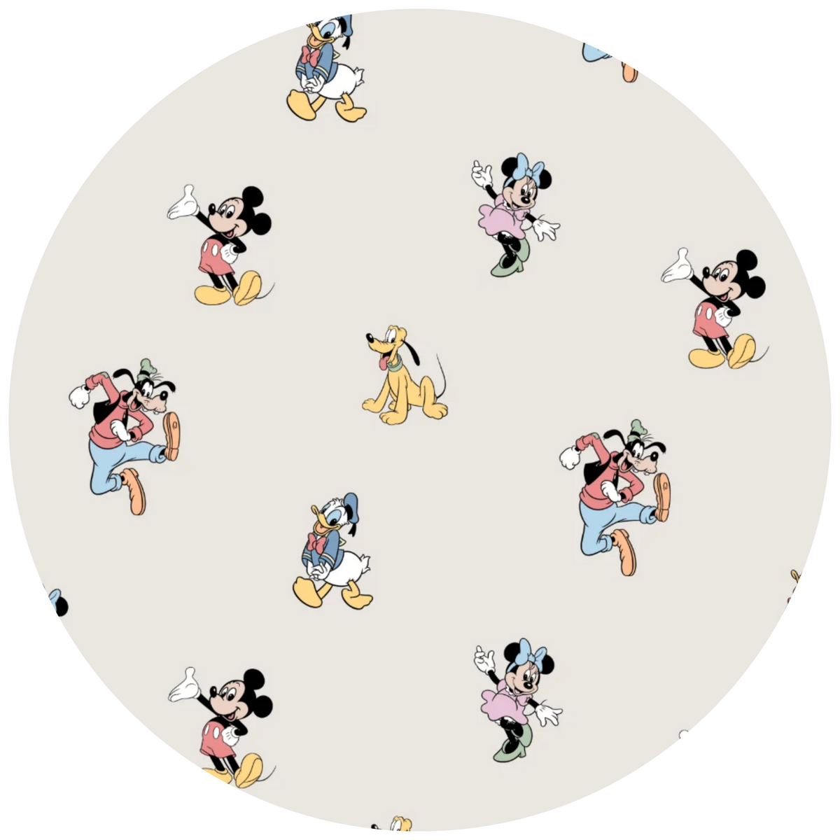 Mickey and Friends characters on a cream background