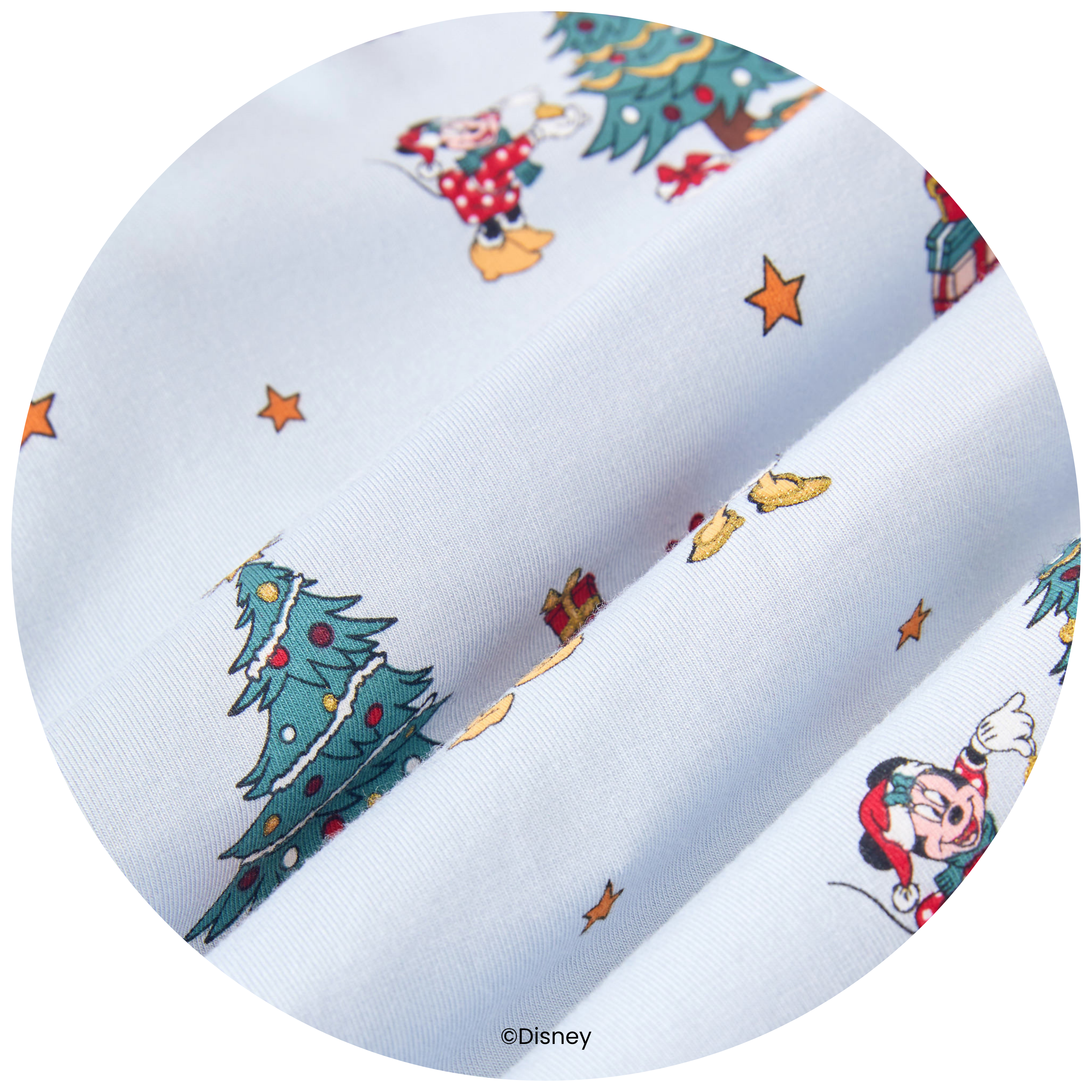 blue fabric with mickey and friends christmas pattern