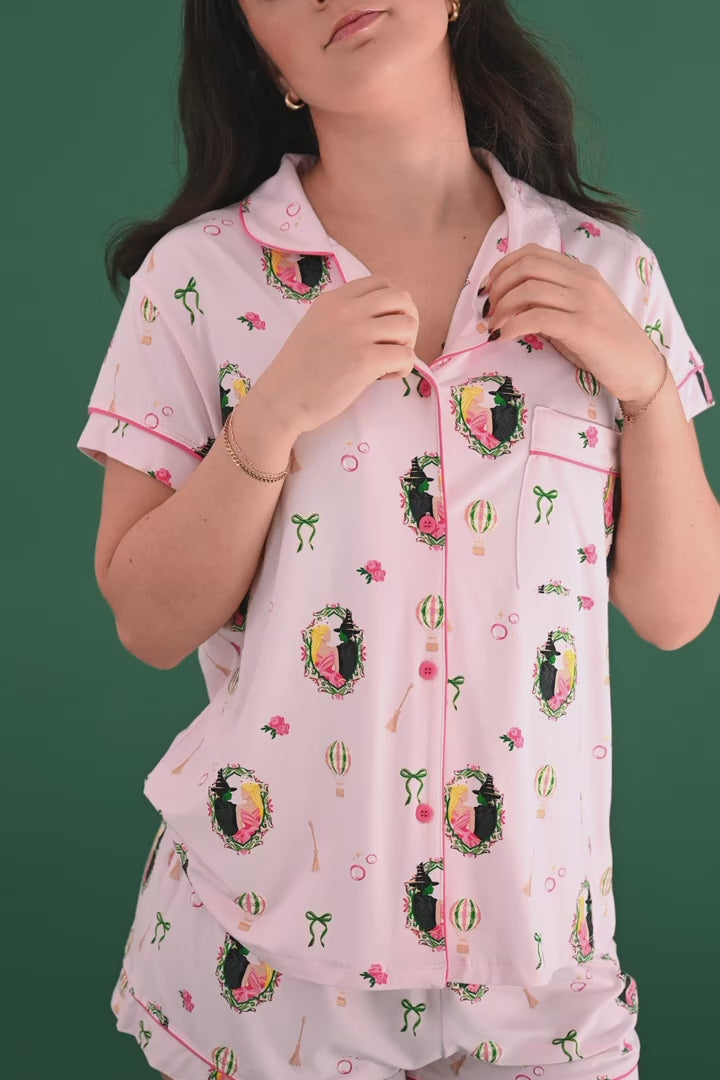Video of female model wearing the Women's Short Sleeve Pajama Set in Wicked