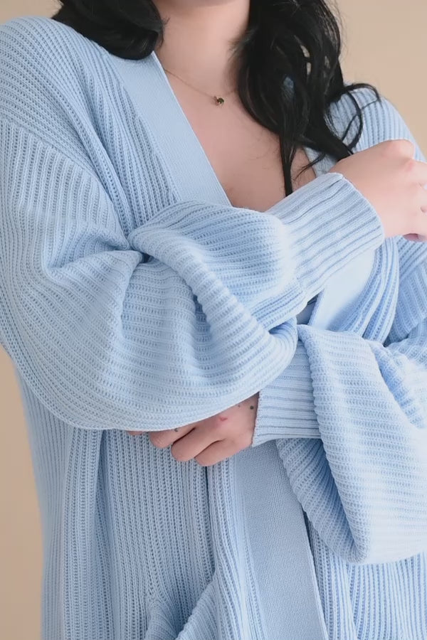 Video of female modeling the Chunky Knit Women's Oversized Cardigan in Breeze