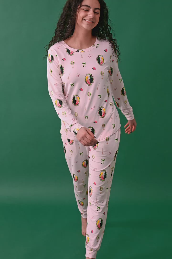 Video of female modeling the Women's Jogger Pajama Set in Wicked