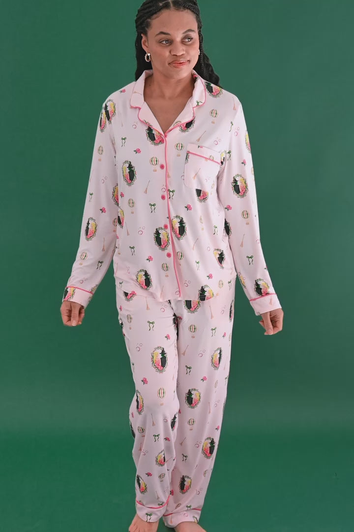 Video of a female wearing the Long-Sleeved Women's Pajama Set in Wicked