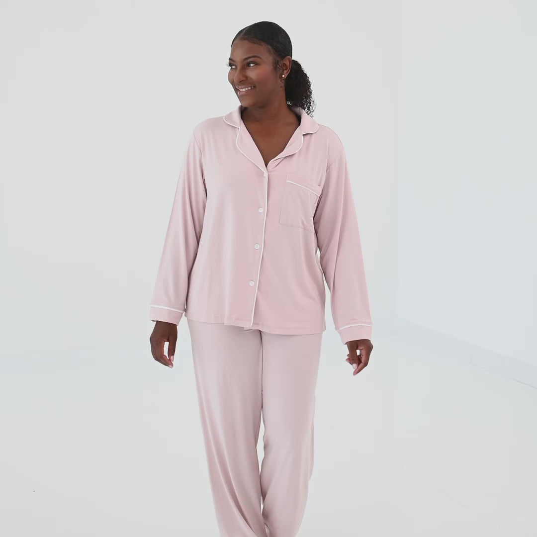 Women's Long Sleeve Pajama Set in Blush with Cloud Trim