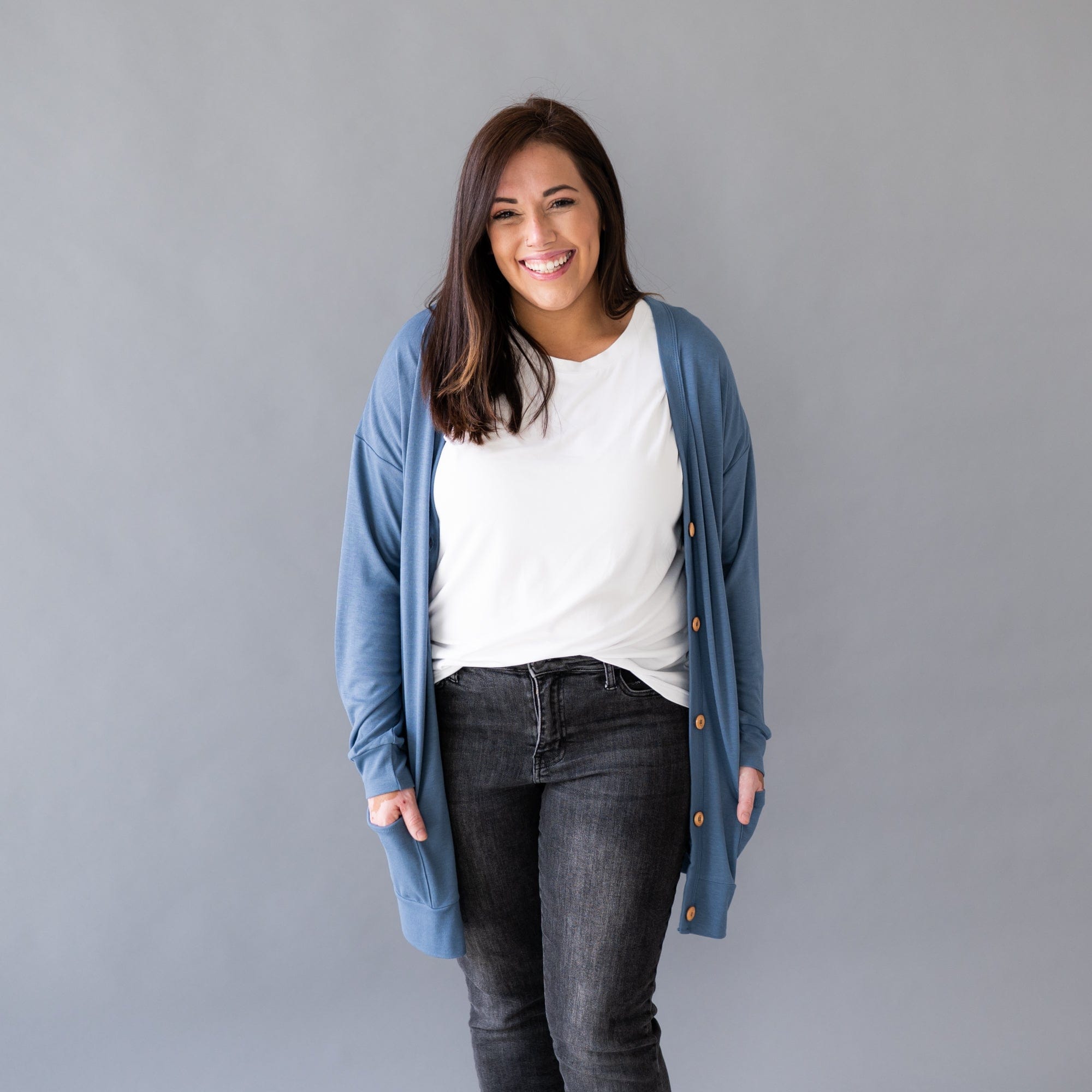 Kyte BABY Adult Bamboo Jersey Cardigan Adult Bamboo Jersey Cardigan in Steel