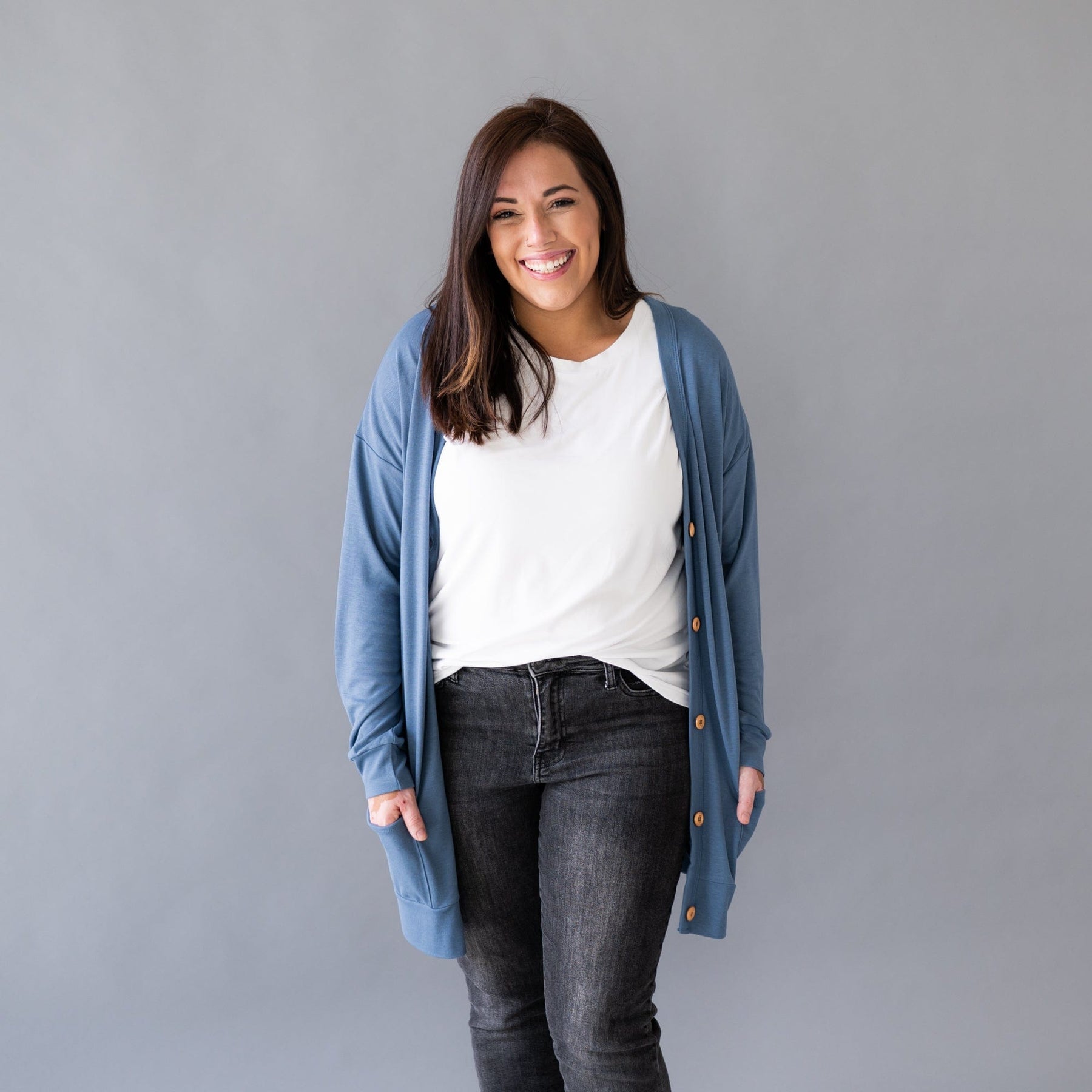 Kyte BABY Adult Bamboo Jersey Cardigan Adult Bamboo Jersey Cardigan in Steel