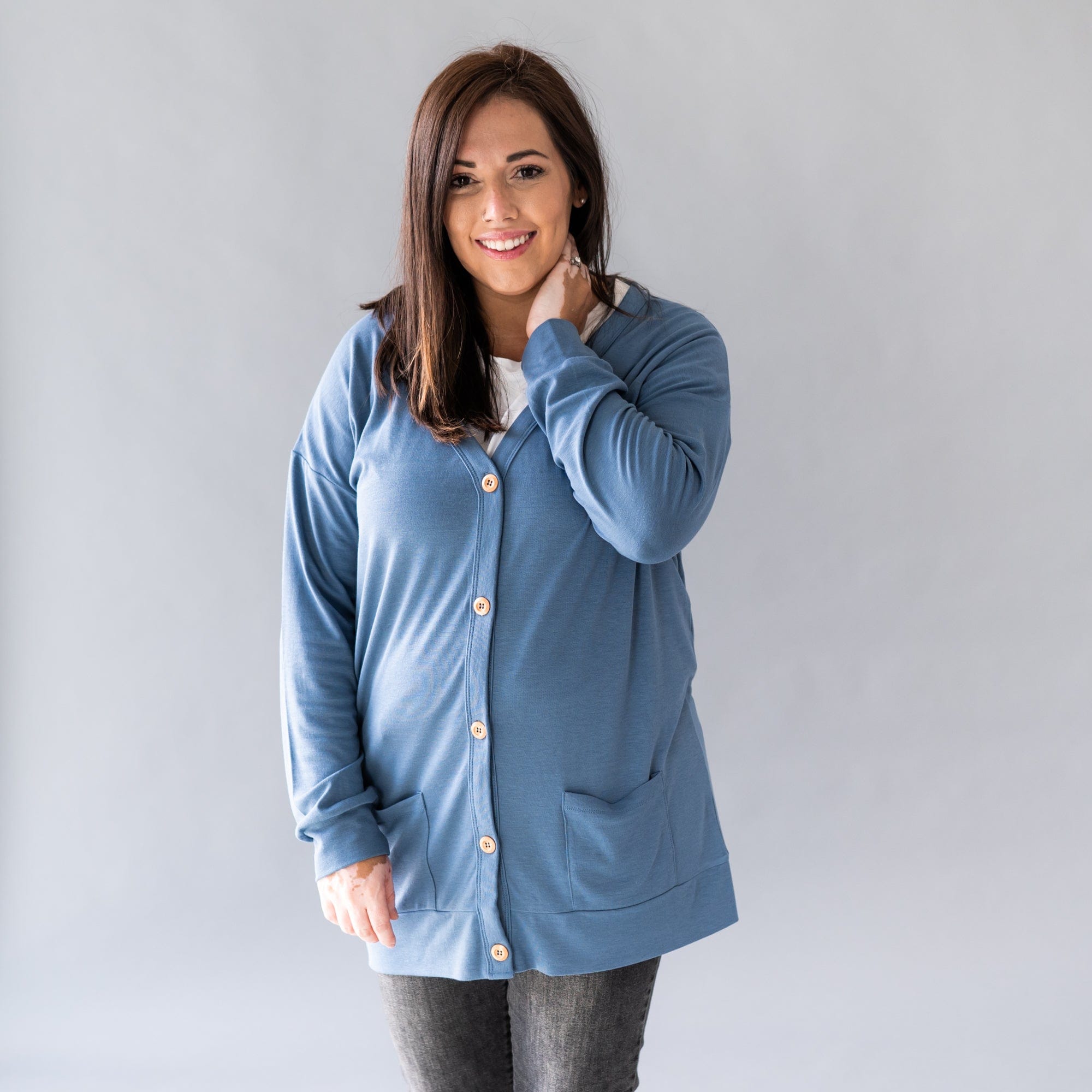 Kyte BABY Adult Bamboo Jersey Cardigan Adult Bamboo Jersey Cardigan in Steel