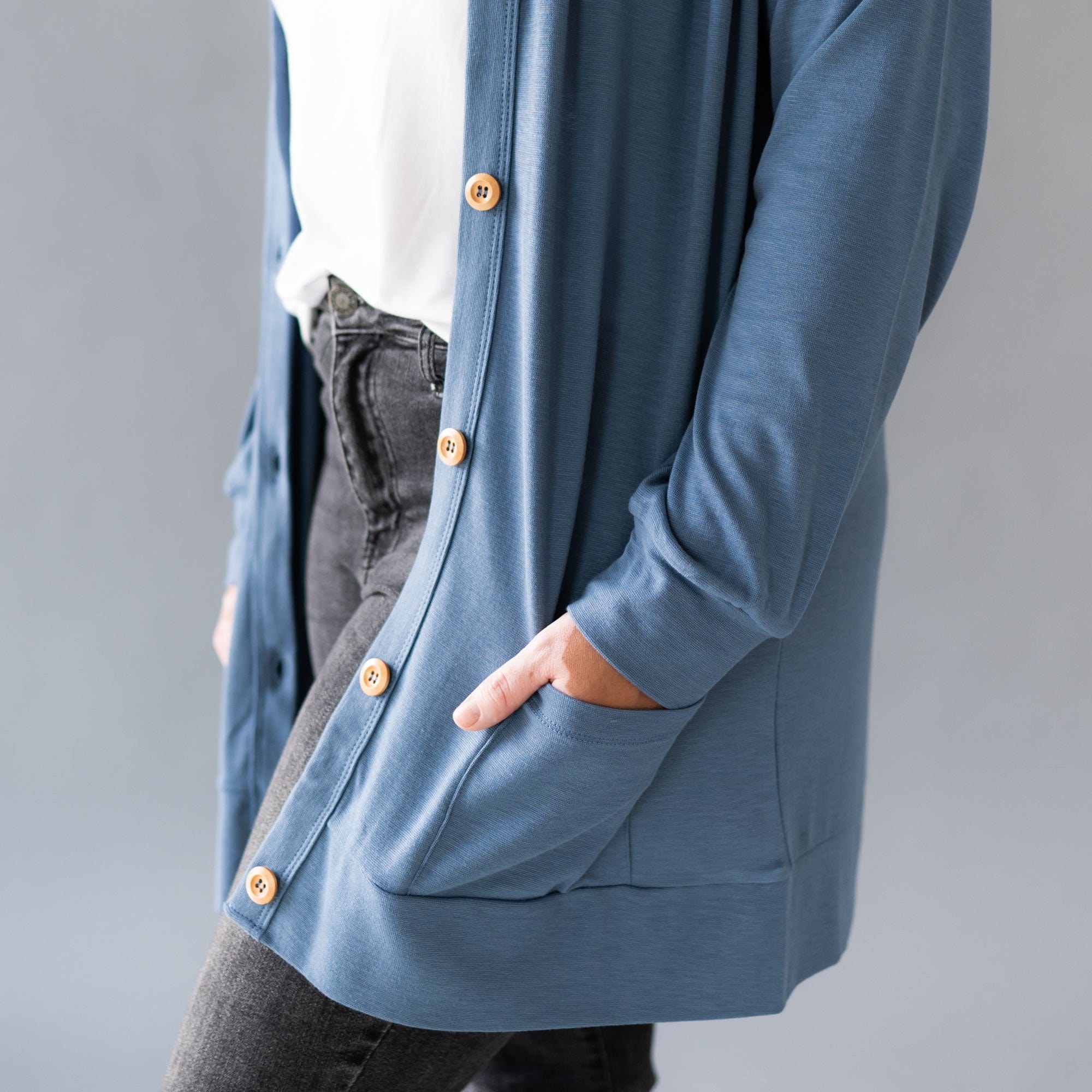 Kyte BABY Adult Bamboo Jersey Cardigan Adult Bamboo Jersey Cardigan in Steel