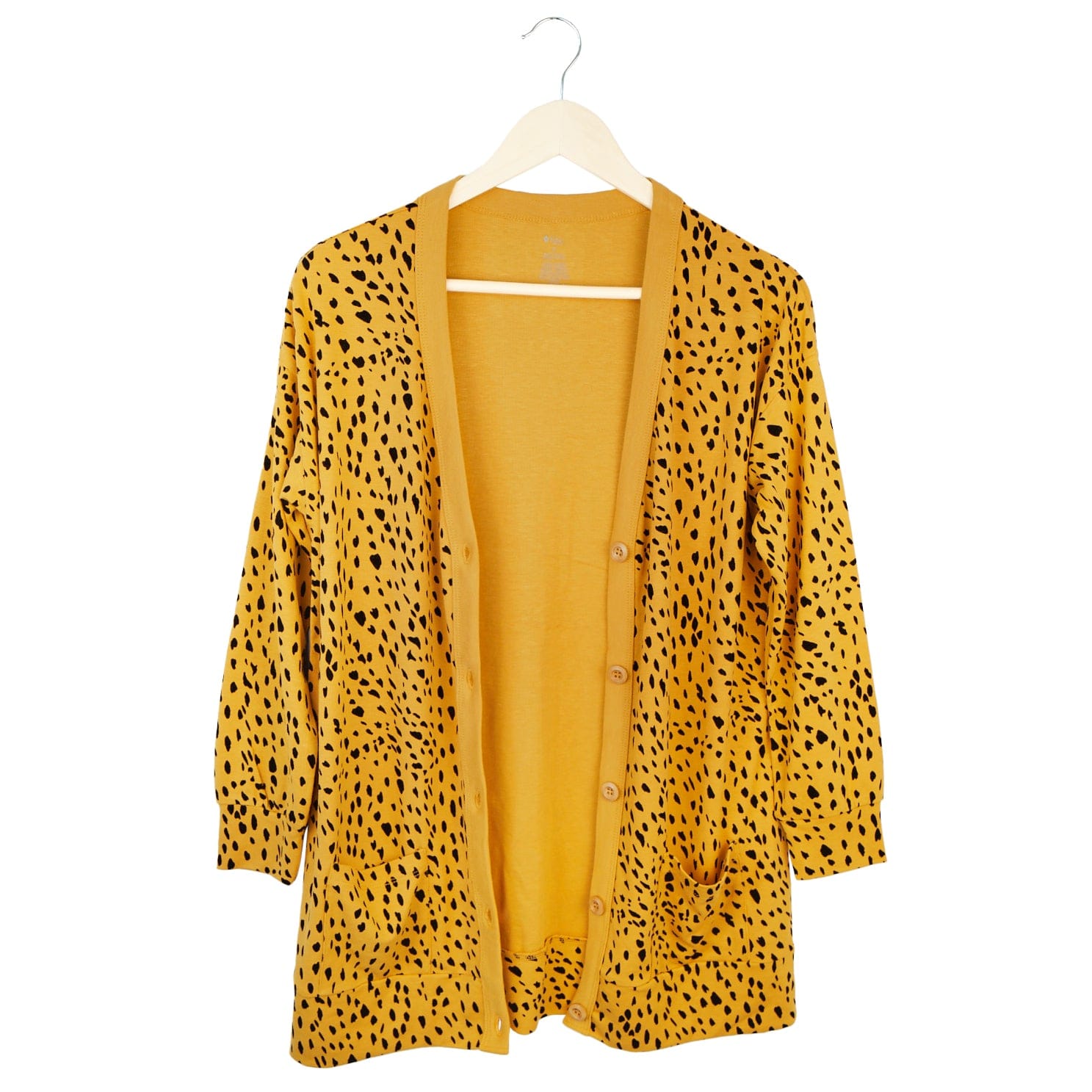 Kyte BABY Adult Bamboo Jersey Cardigan Bamboo Jersey Adult Cardigan in Marigold Cheetah