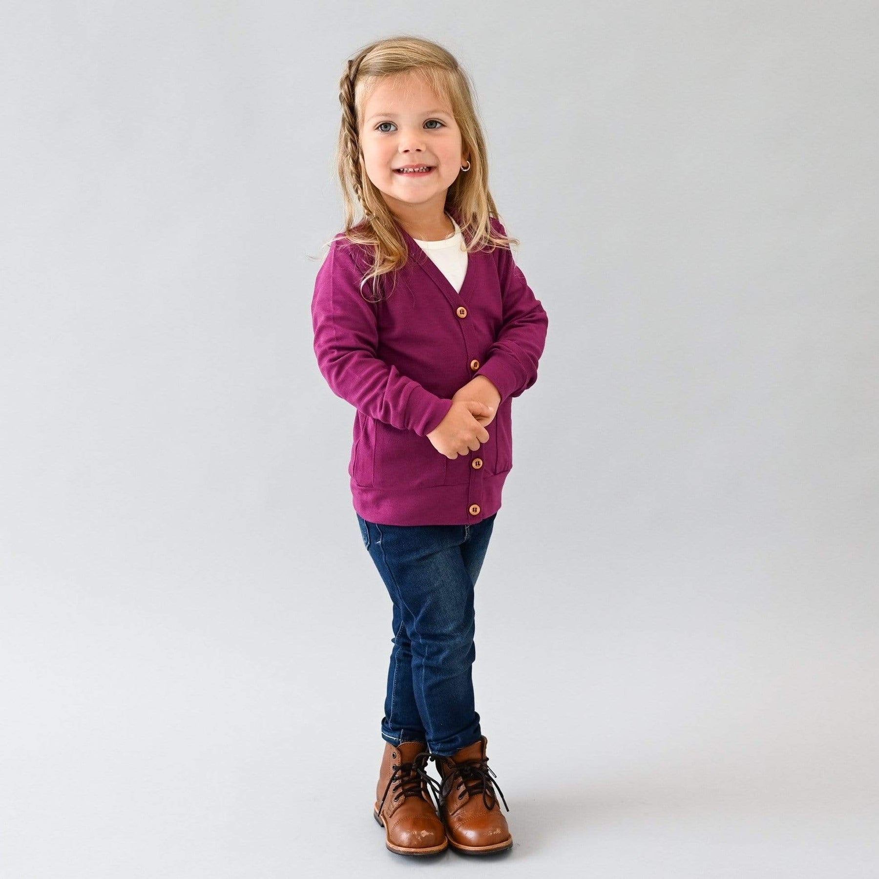 Kyte BABY Baby Cardigan Bamboo Jersey Cardigan in Dahlia