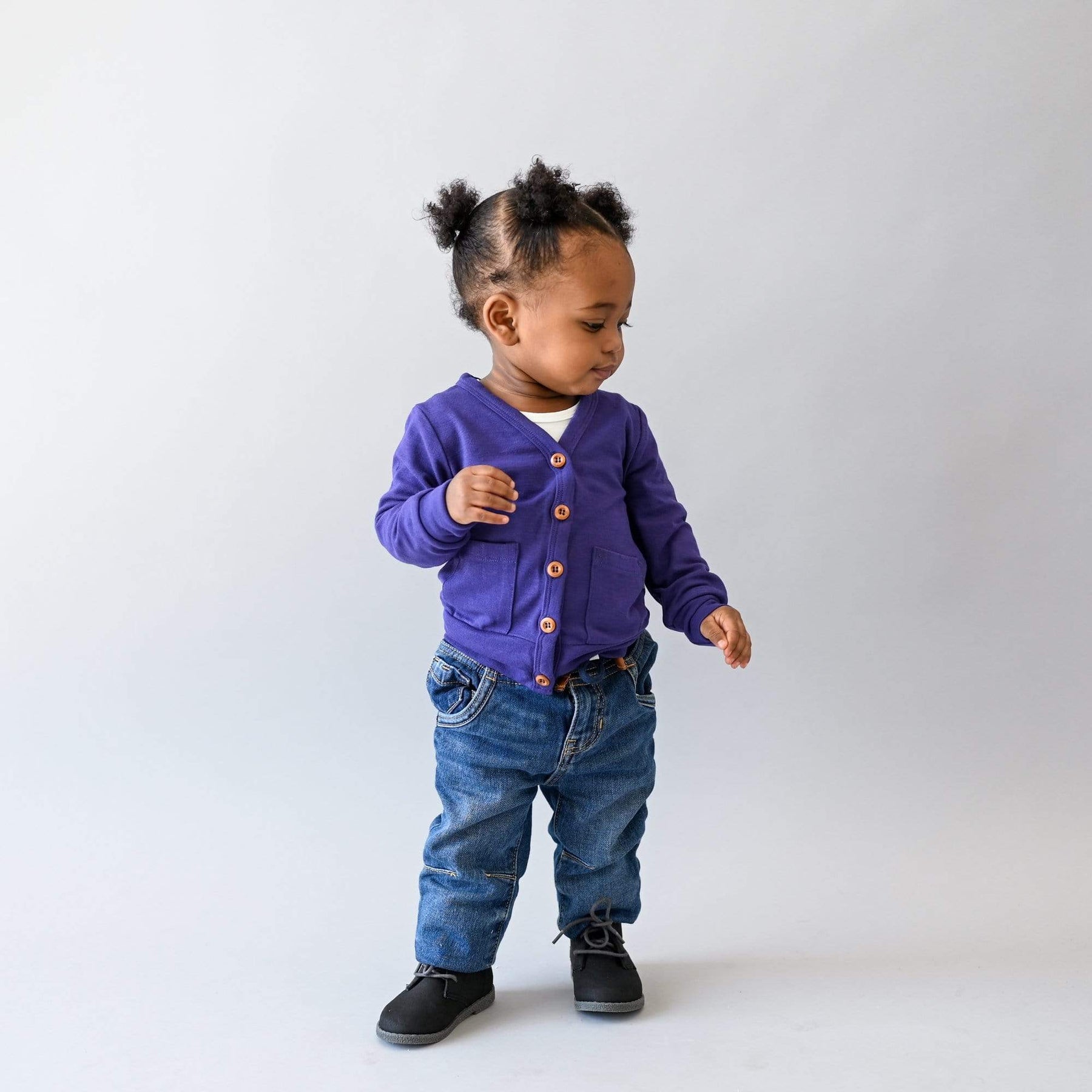 Kyte BABY Baby Cardigan Bamboo Jersey Cardigan in Eggplant