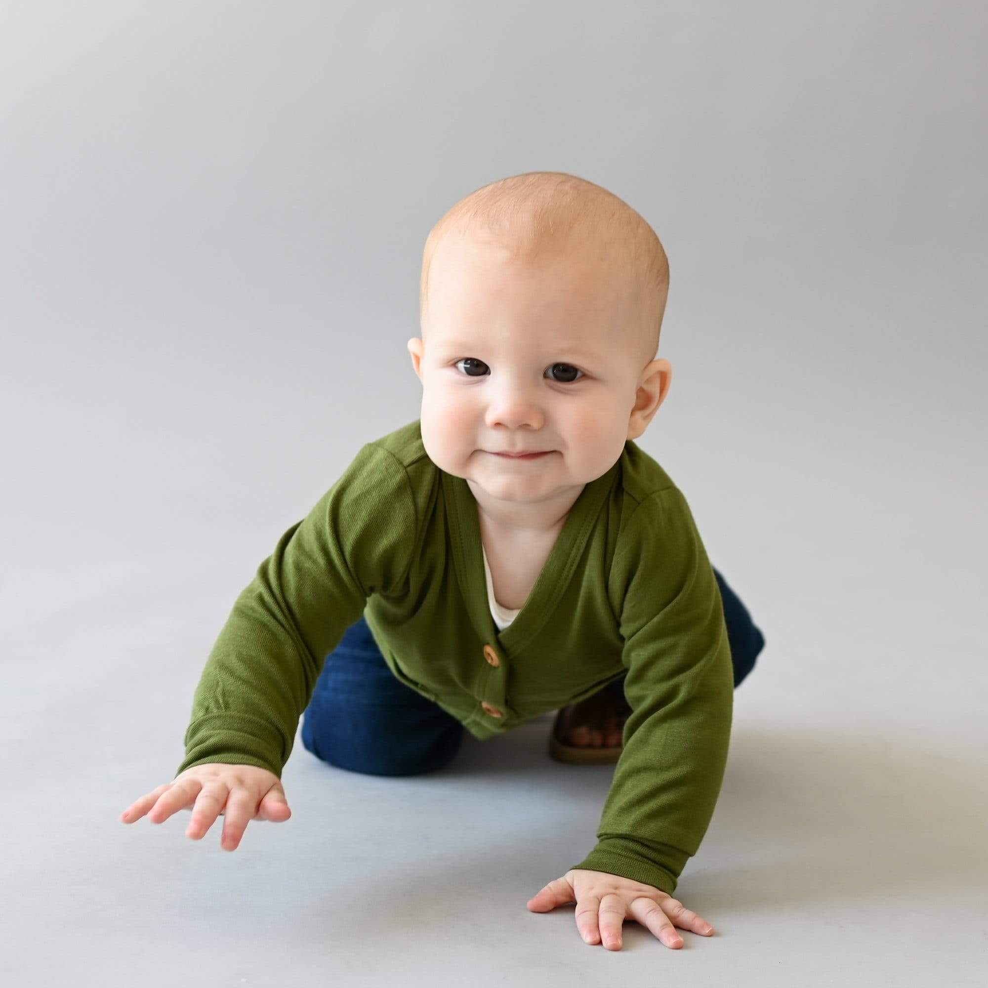 Kyte BABY Baby Cardigan Bamboo Jersey Cardigan in Olive