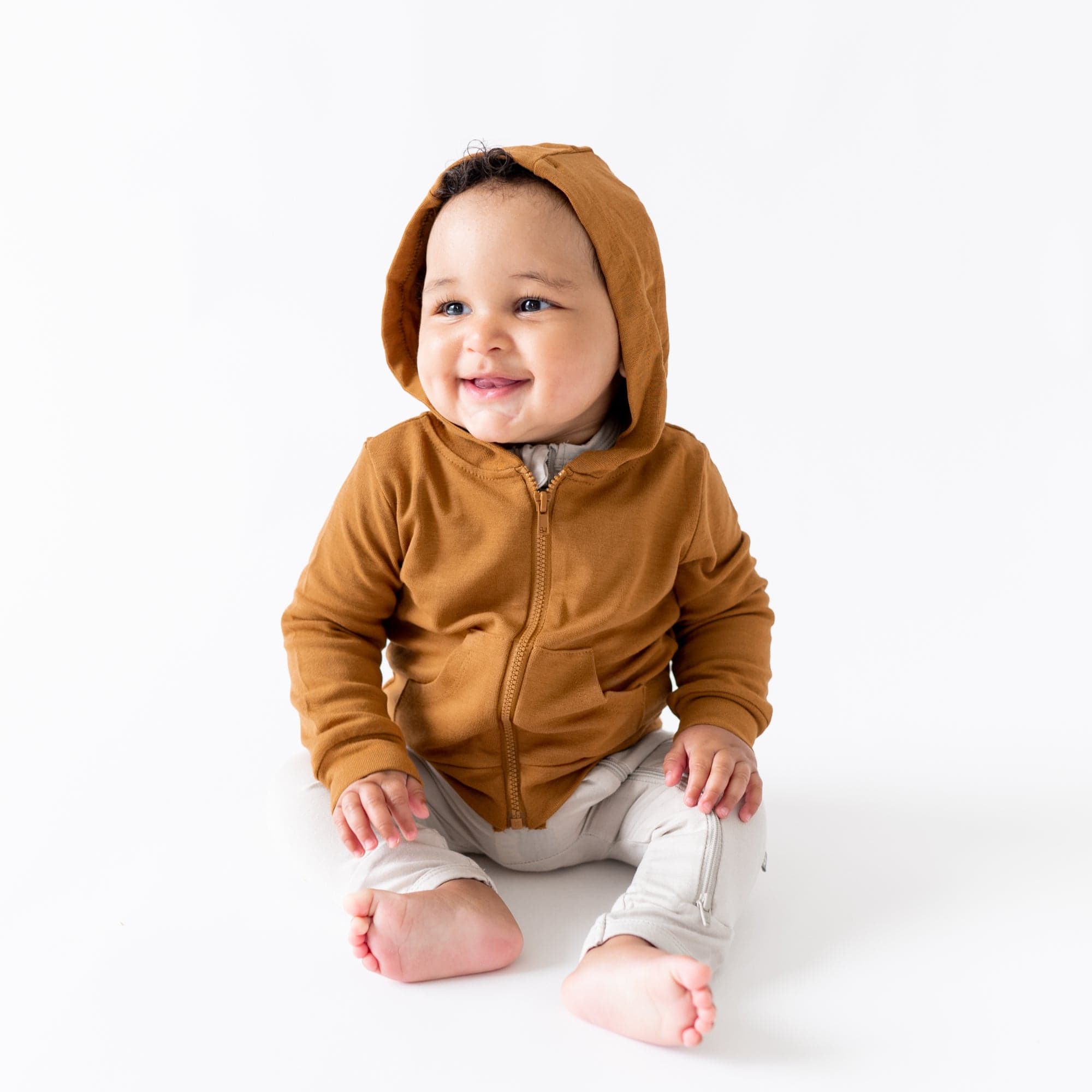 Kyte BABY Hooded Jacket Bamboo Jersey Hooded Jacket in Nutmeg