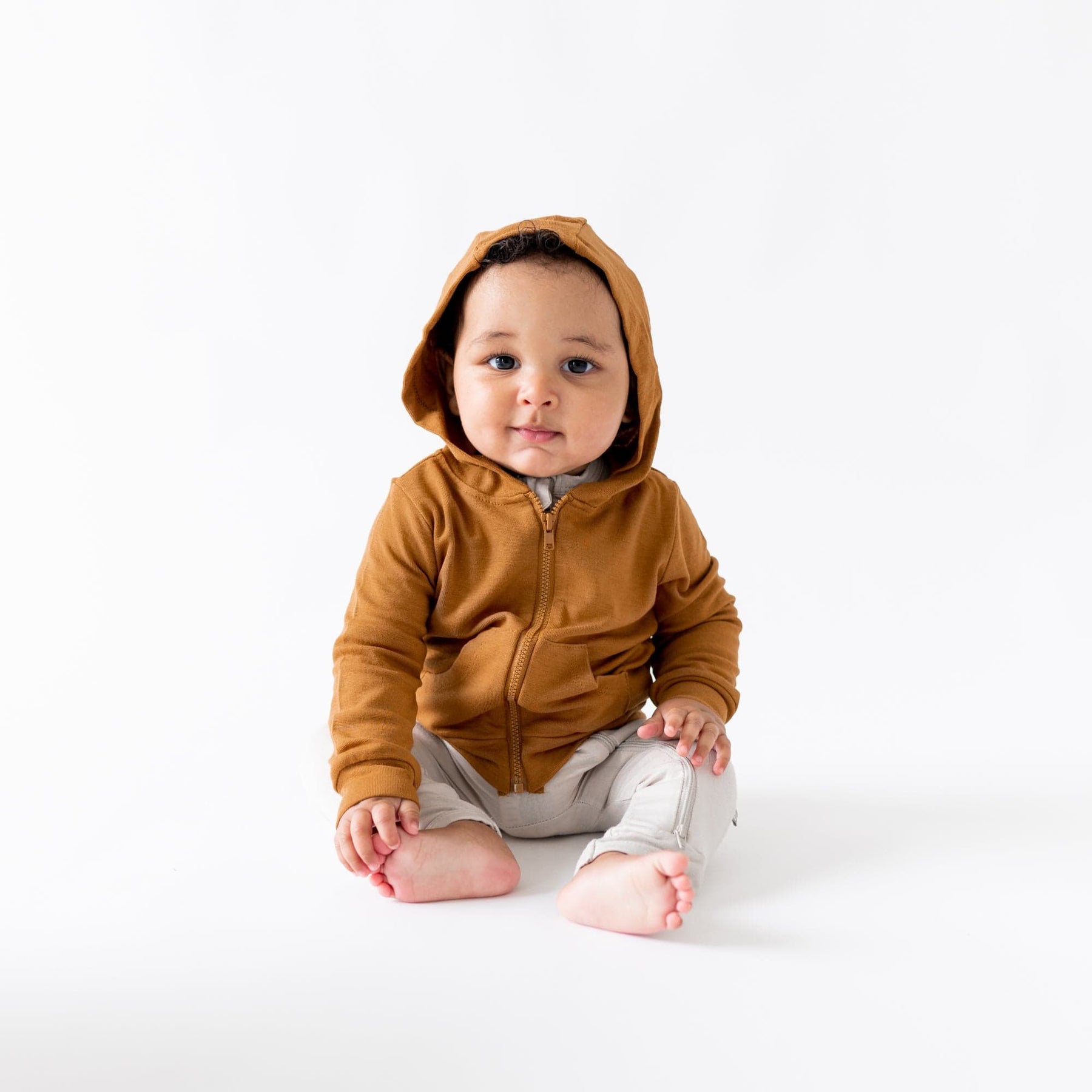 Kyte BABY Hooded Jacket Bamboo Jersey Hooded Jacket in Nutmeg