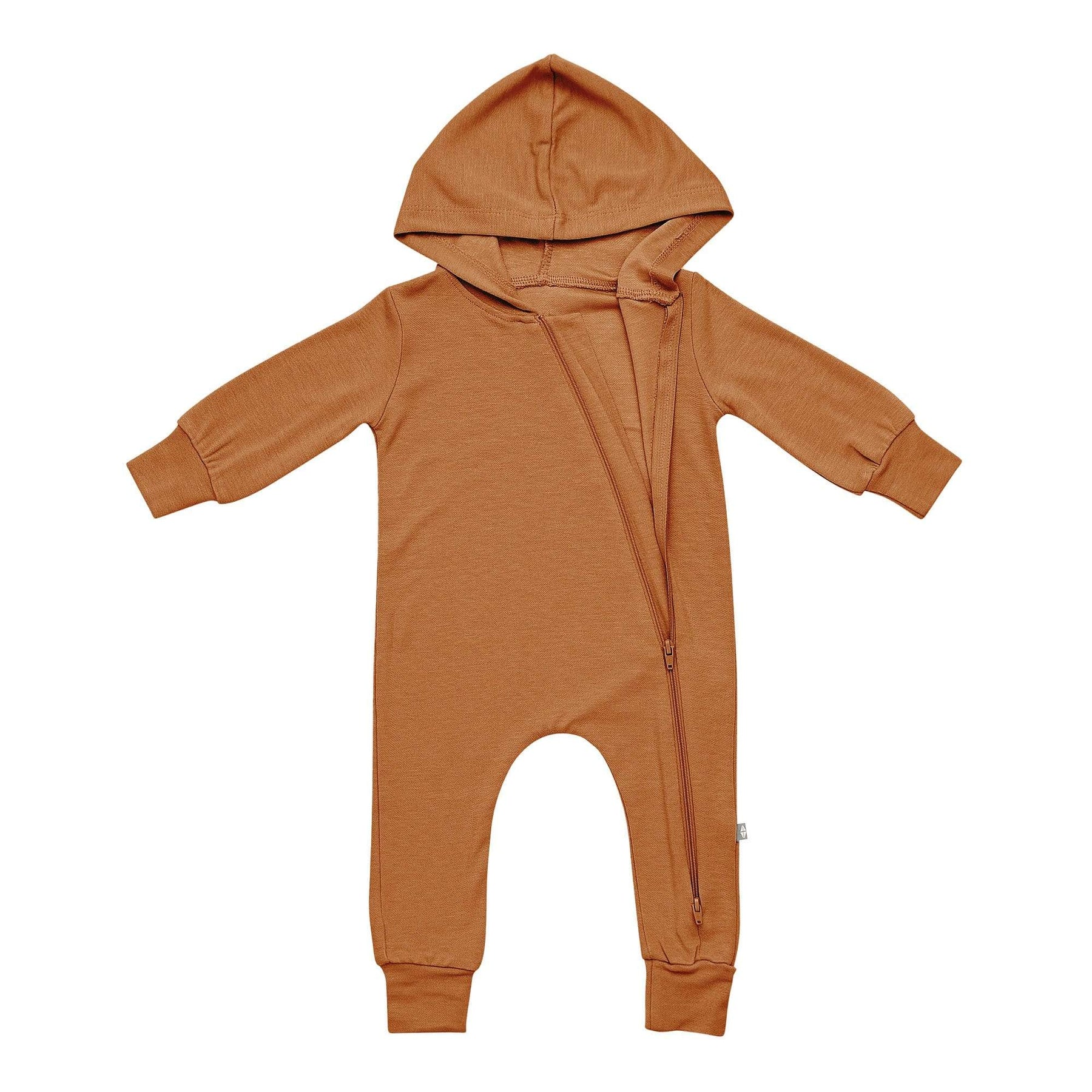 Kyte BABY Hooded Zippered Romper Bamboo Jersey Hooded Zippered Romper in Nutmeg