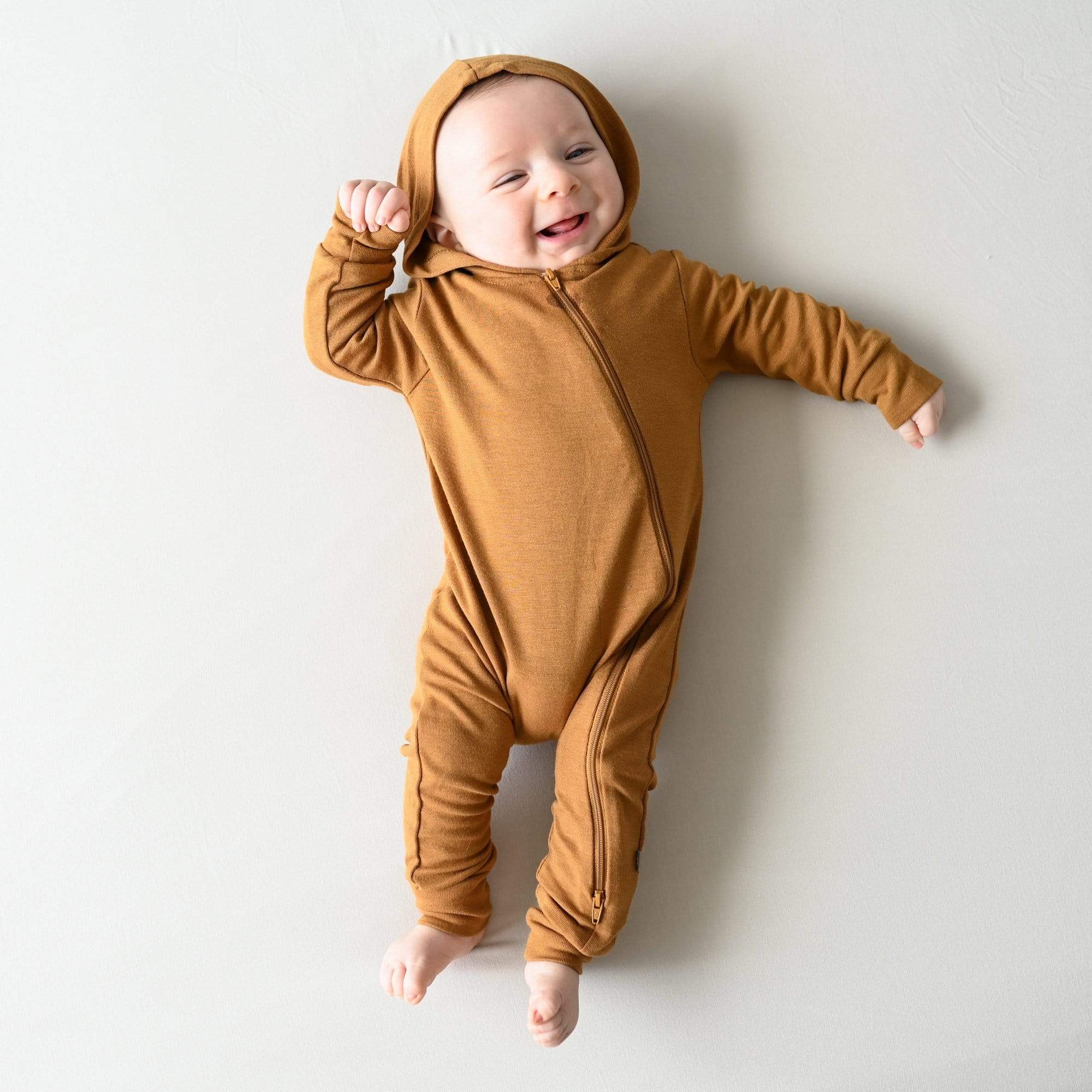 Kyte BABY Hooded Zippered Romper Bamboo Jersey Hooded Zippered Romper in Nutmeg