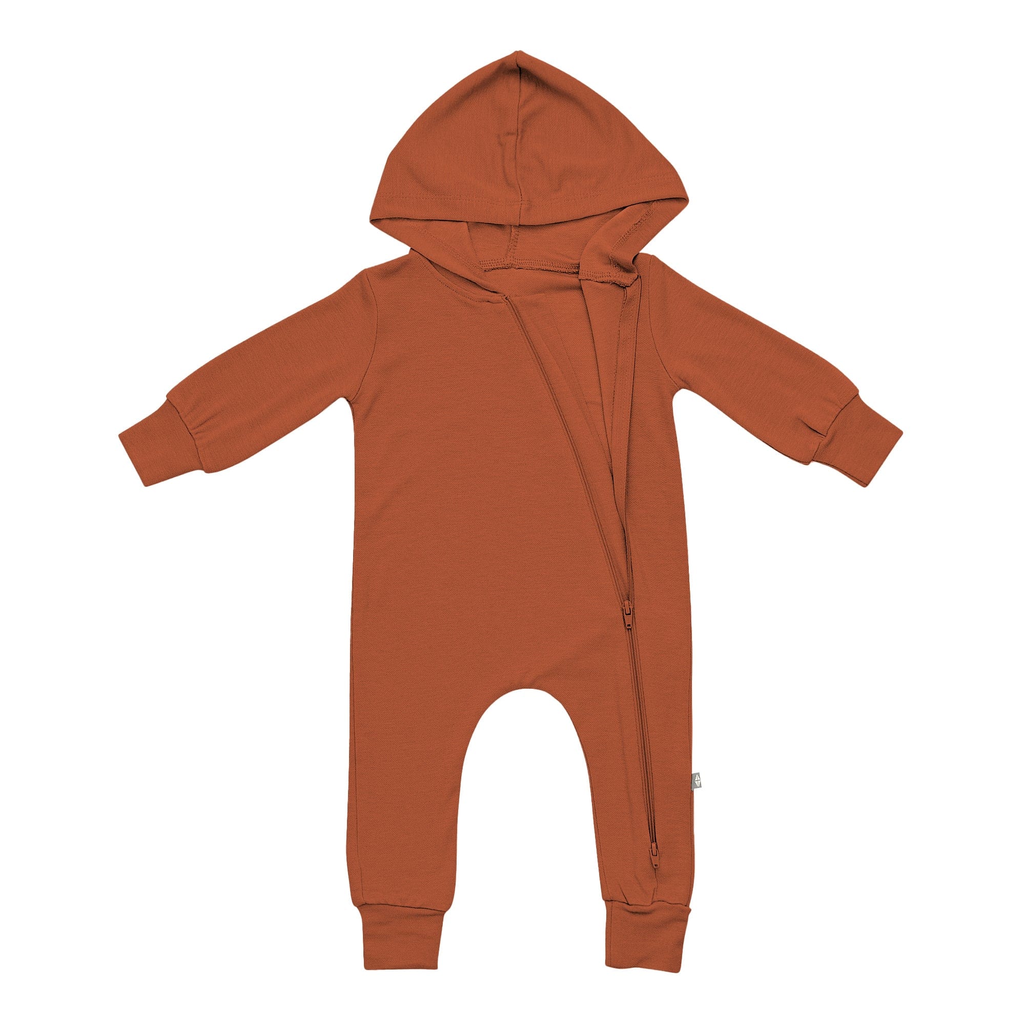 Kyte BABY Hooded Zippered Romper Bamboo Jersey Hooded Zippered Romper in Rust