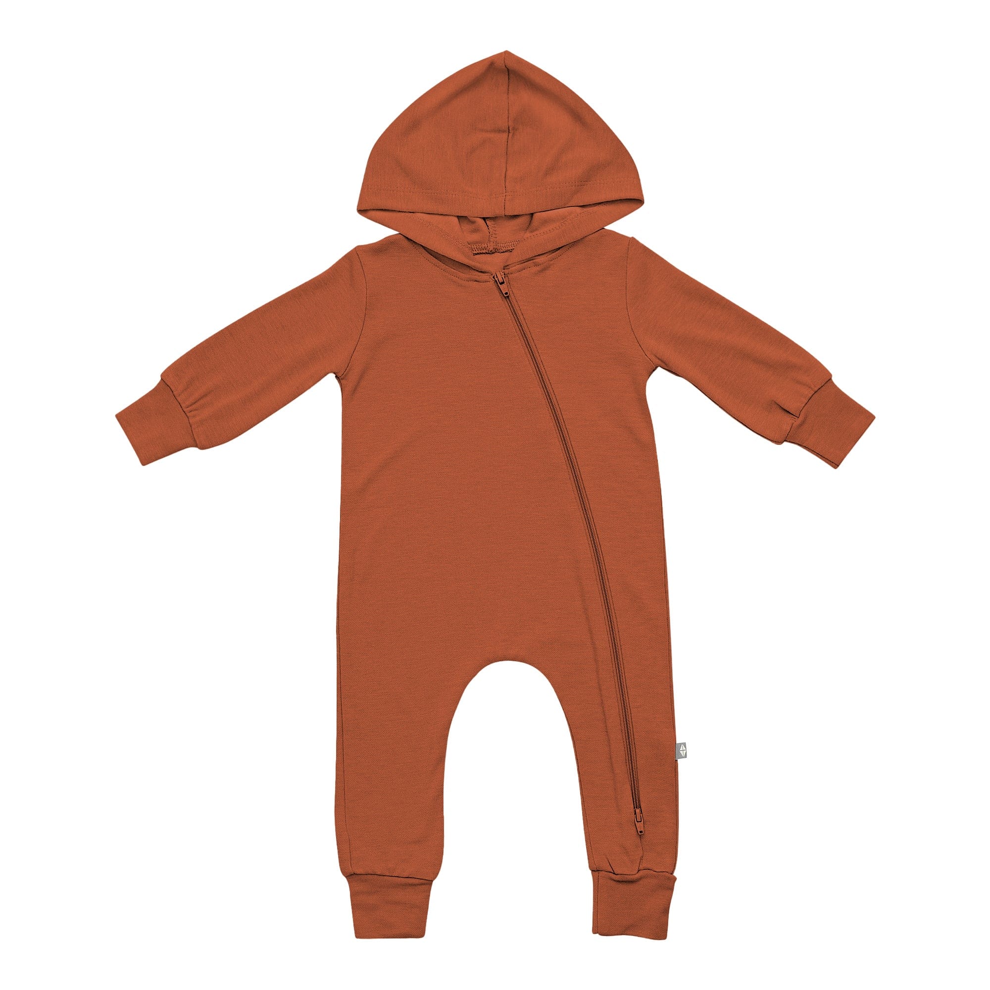 Kyte BABY Hooded Zippered Romper Bamboo Jersey Hooded Zippered Romper in Rust