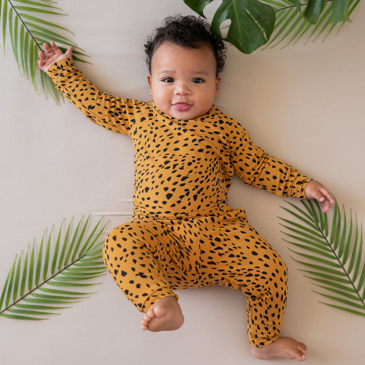 Kyte BABY Jogger Set Bamboo Jersey Jogger Set in Marigold Cheetah