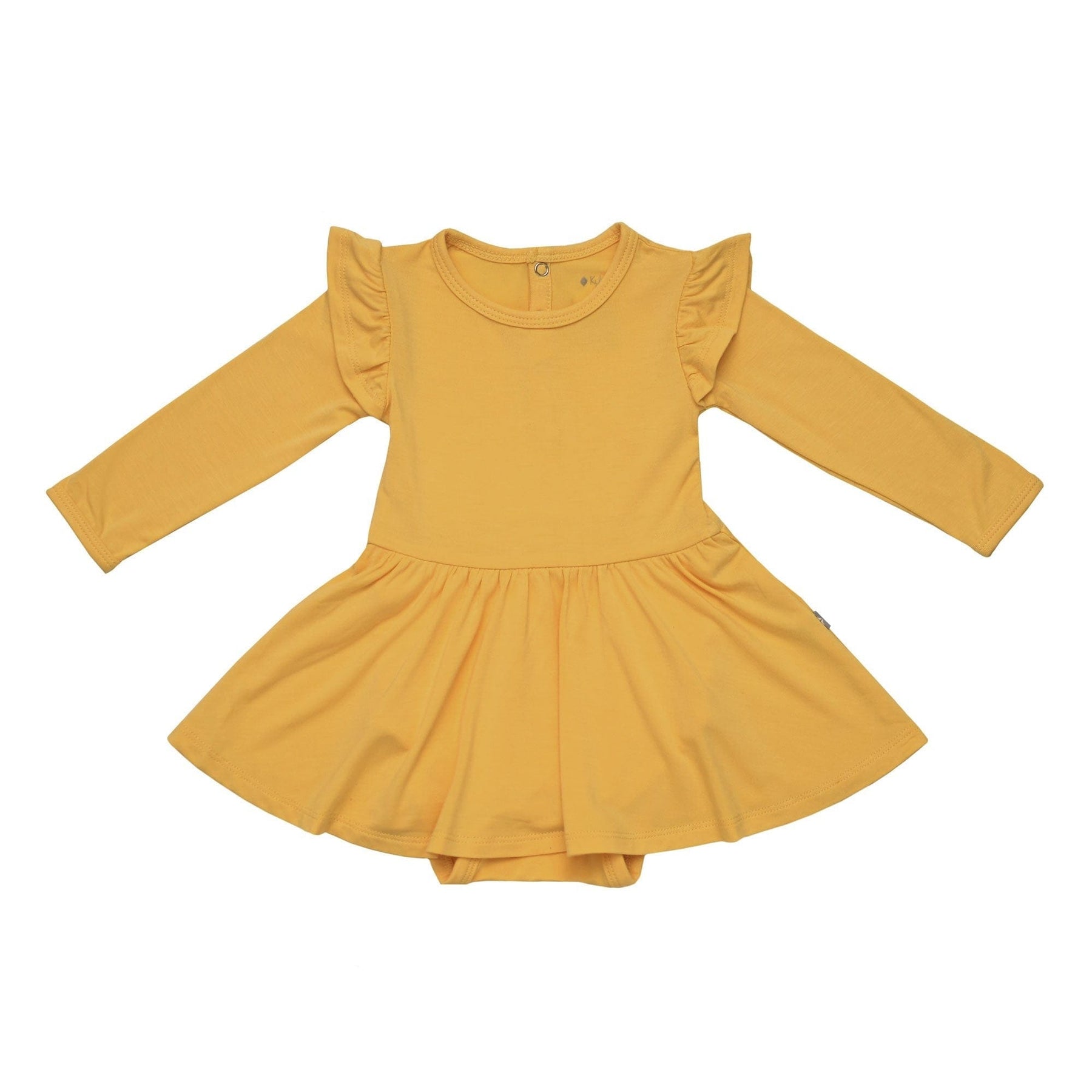Kyte BABY LS Twirl Bodysuit Dress Long Sleeve Twirl Bodysuit Dress in Marigold