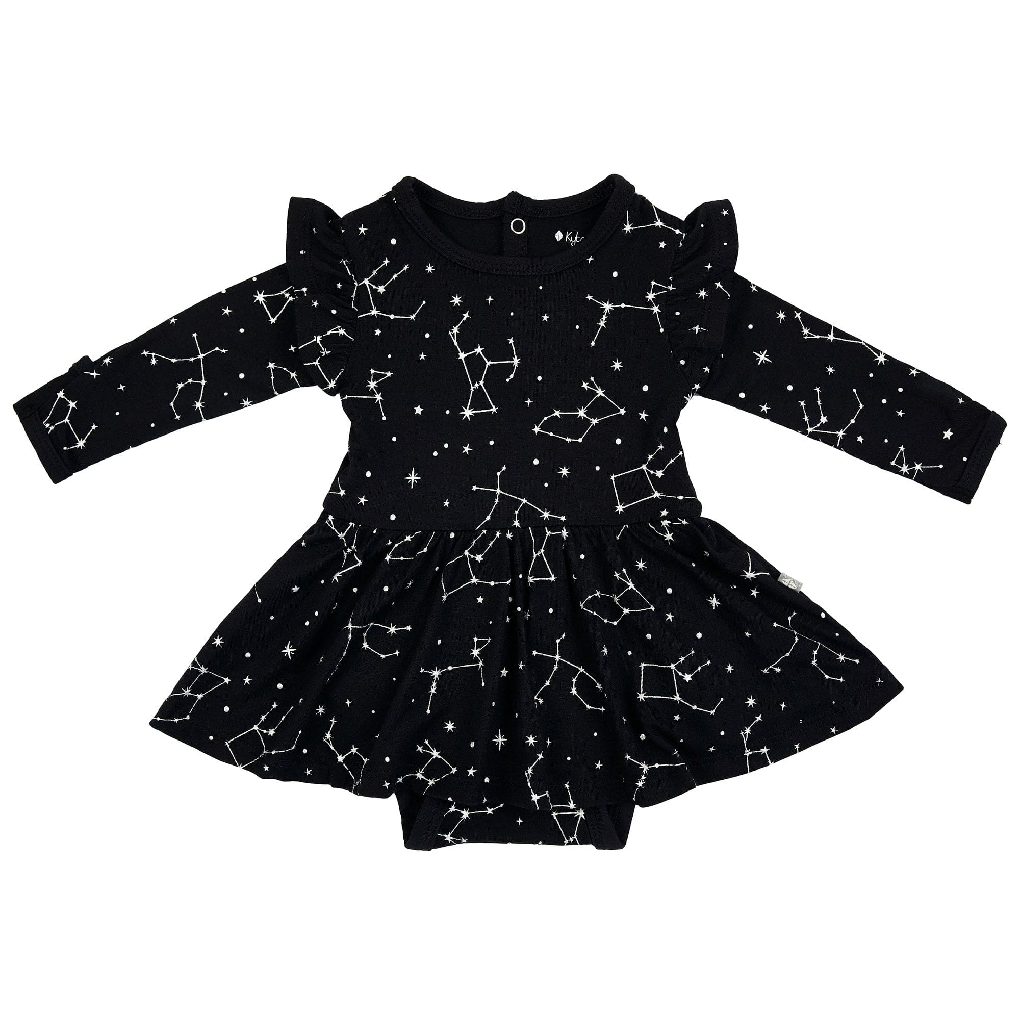 Kyte BABY LS Twirl Bodysuit Dress Long Sleeve Twirl Bodysuit Dress in Midnight Constellations
