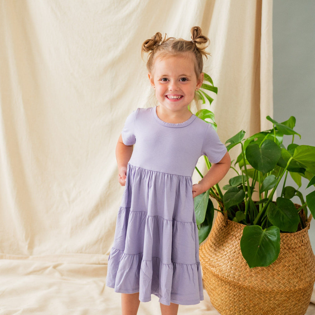 Bamboo Short Sleeve Tiered Dress in Taro Purple by Kyte Baby | Size 2T Bamboo Short Sleeve Tiered Dress in Taro Purple by Kyte Baby | Size 2T