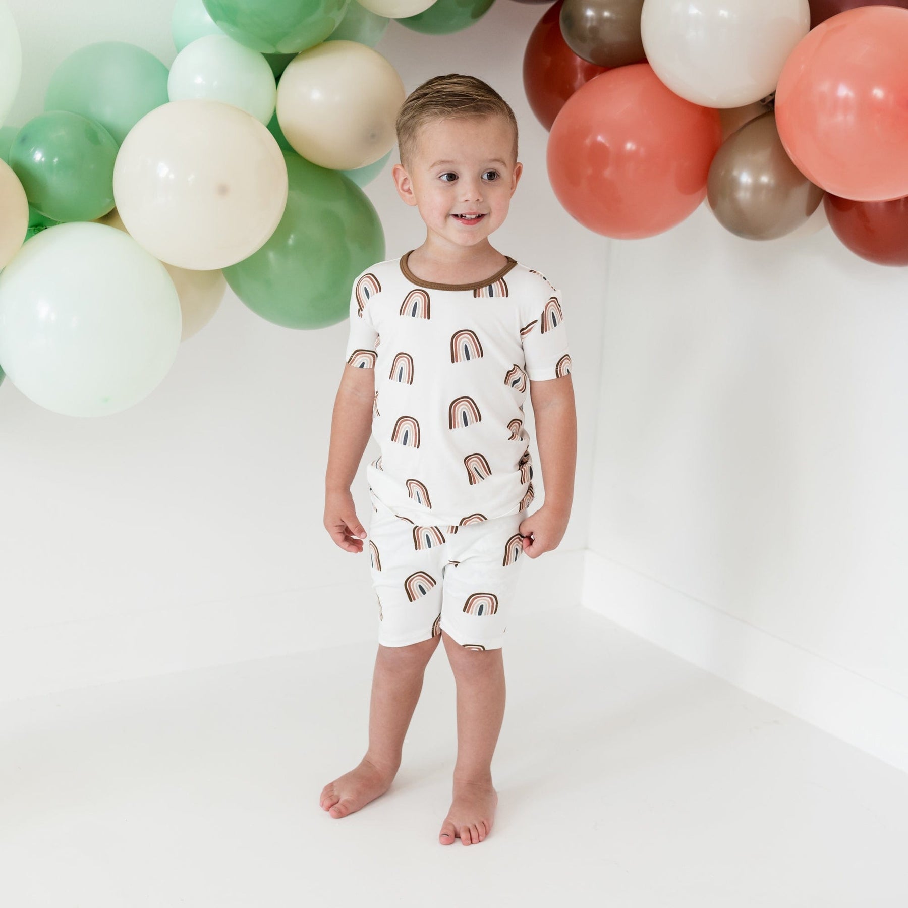 Kyte BABY Short Sleeve Toddler Pajama Set Short Sleeve Toddler Pajama Set in Coffee Rainbow