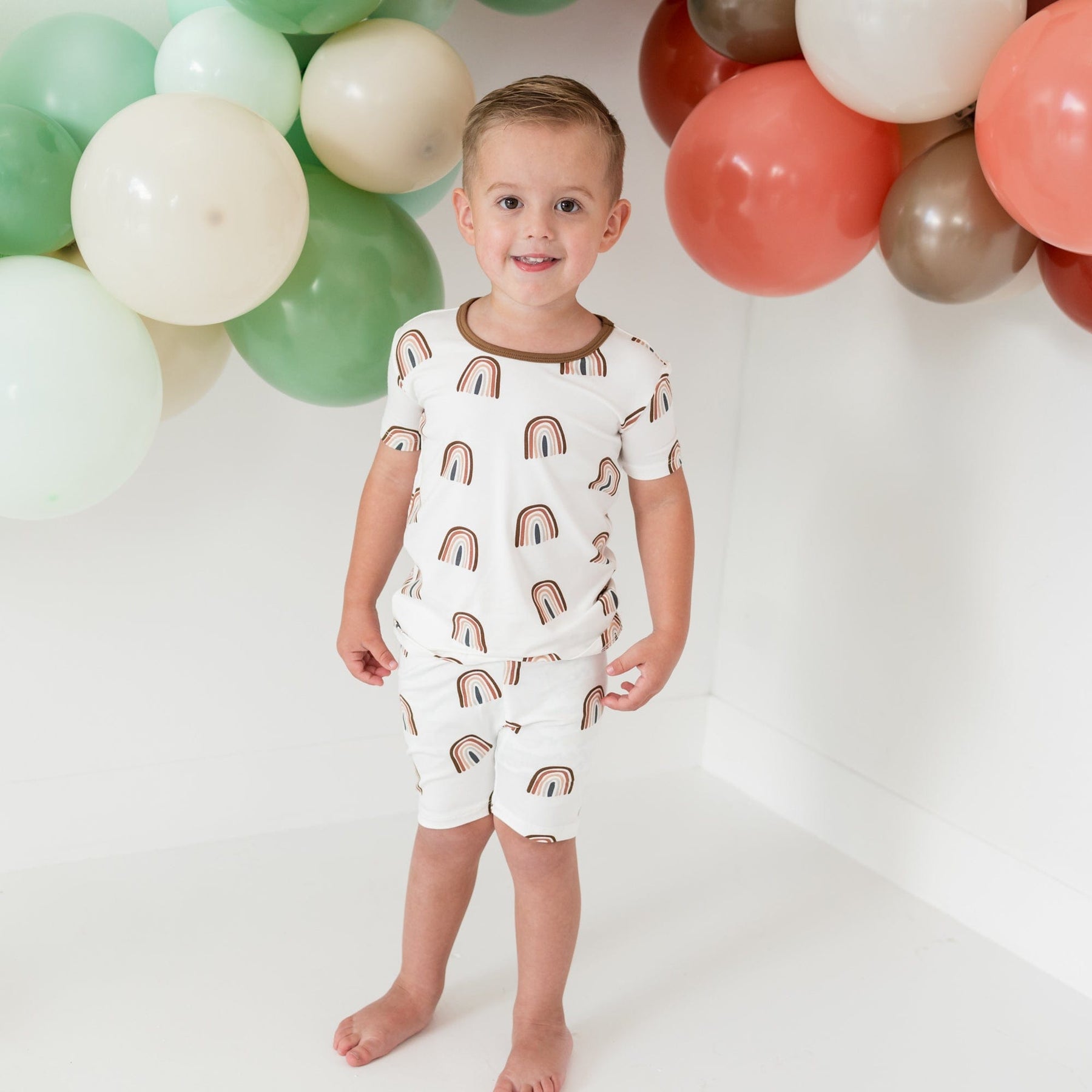 Kyte BABY Short Sleeve Toddler Pajama Set Short Sleeve Toddler Pajama Set in Coffee Rainbow