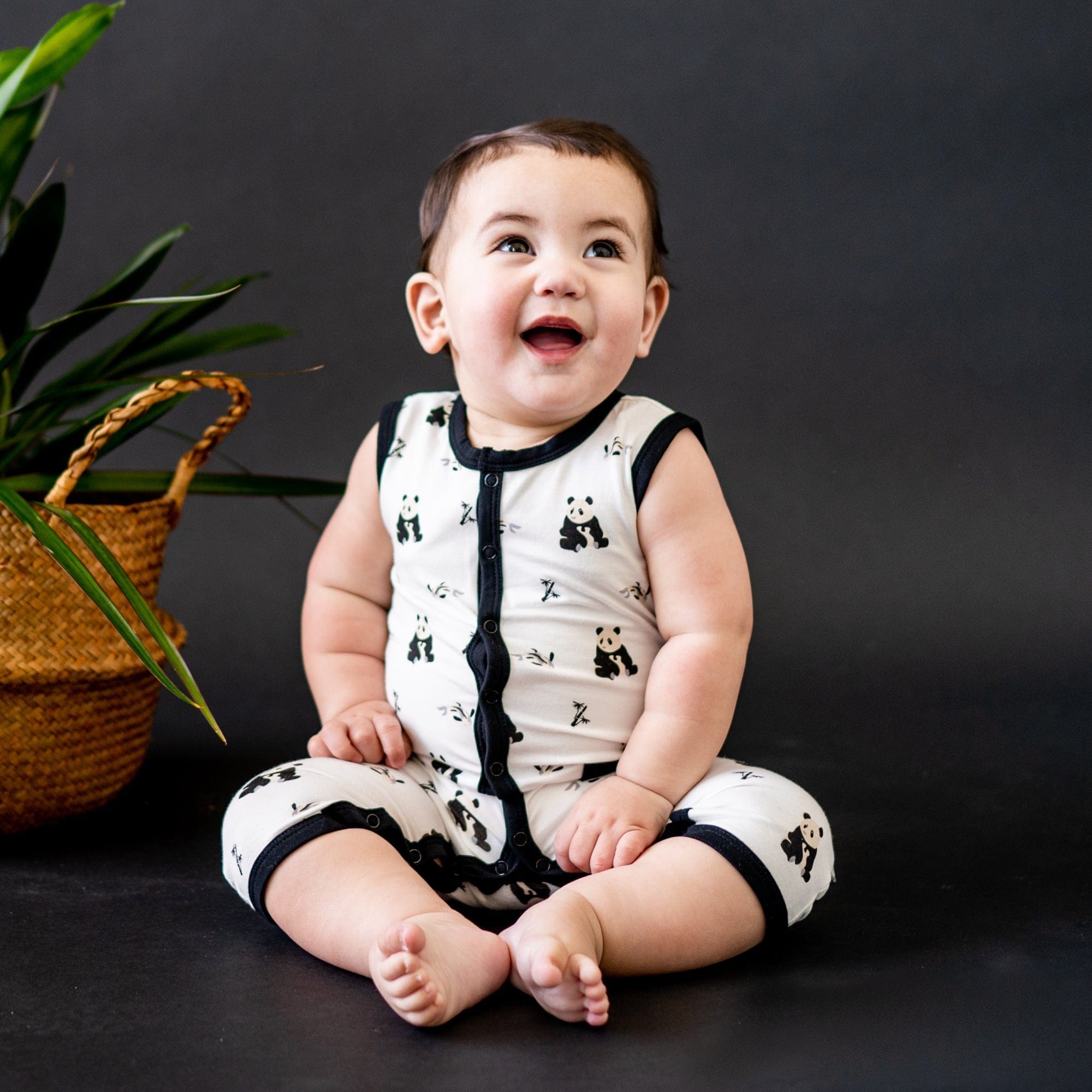 Kyte BABY Snap Sleeveless Romper Sleeveless Romper in Black and White Zen