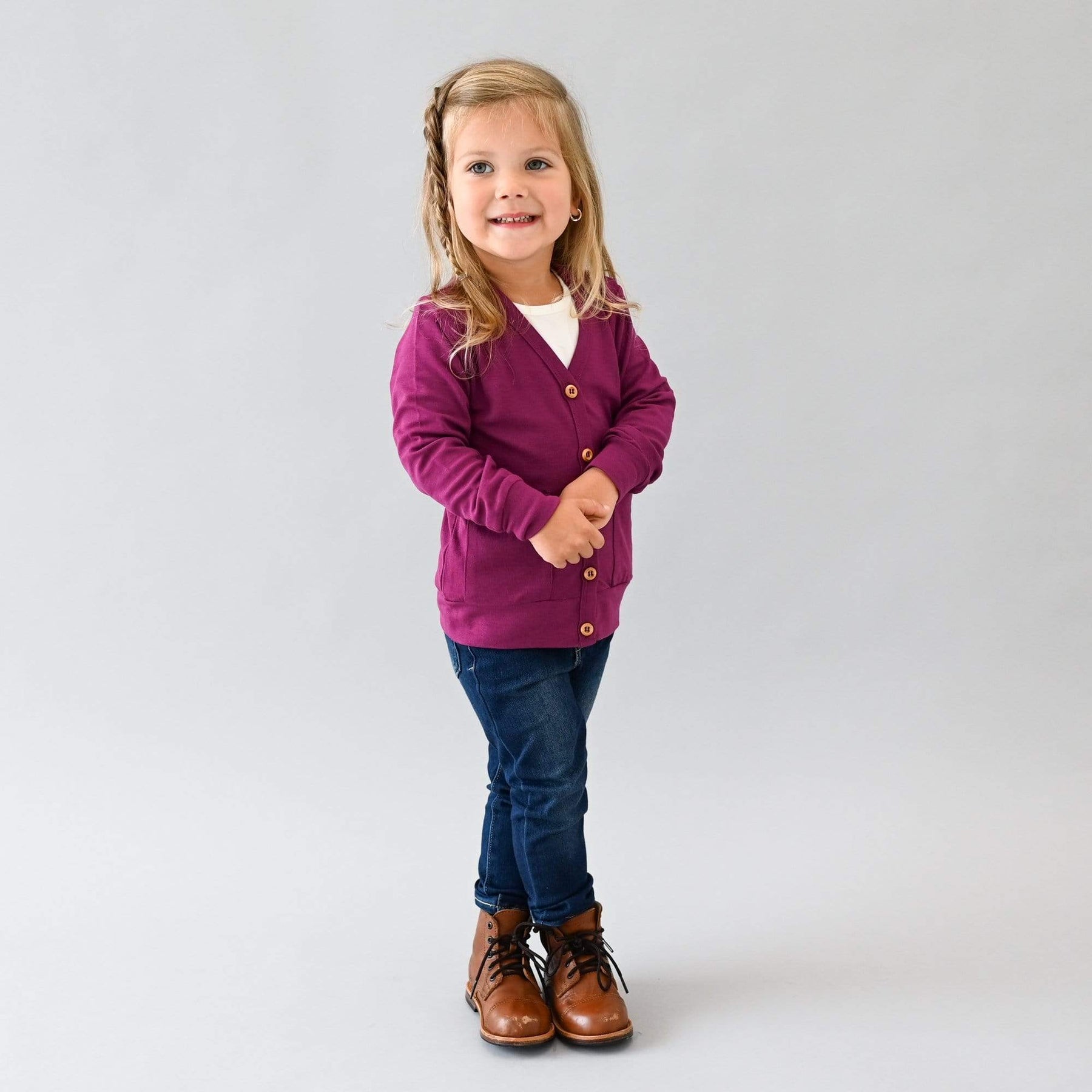 Kyte BABY Toddler Cardigan Toddler Bamboo Jersey Cardigan in Dahlia