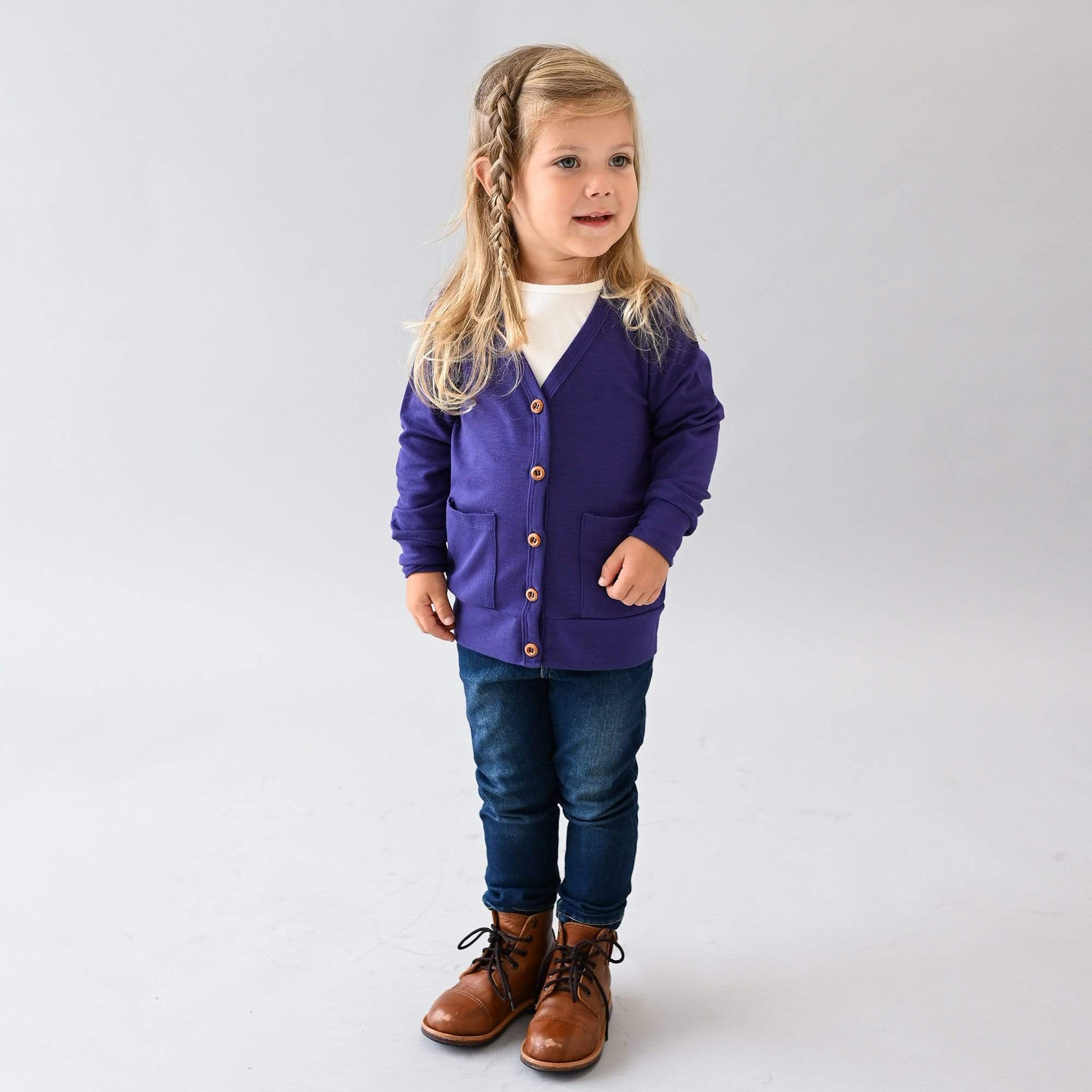 Kyte BABY Toddler Cardigan Toddler Bamboo Jersey Cardigan in Eggplant
