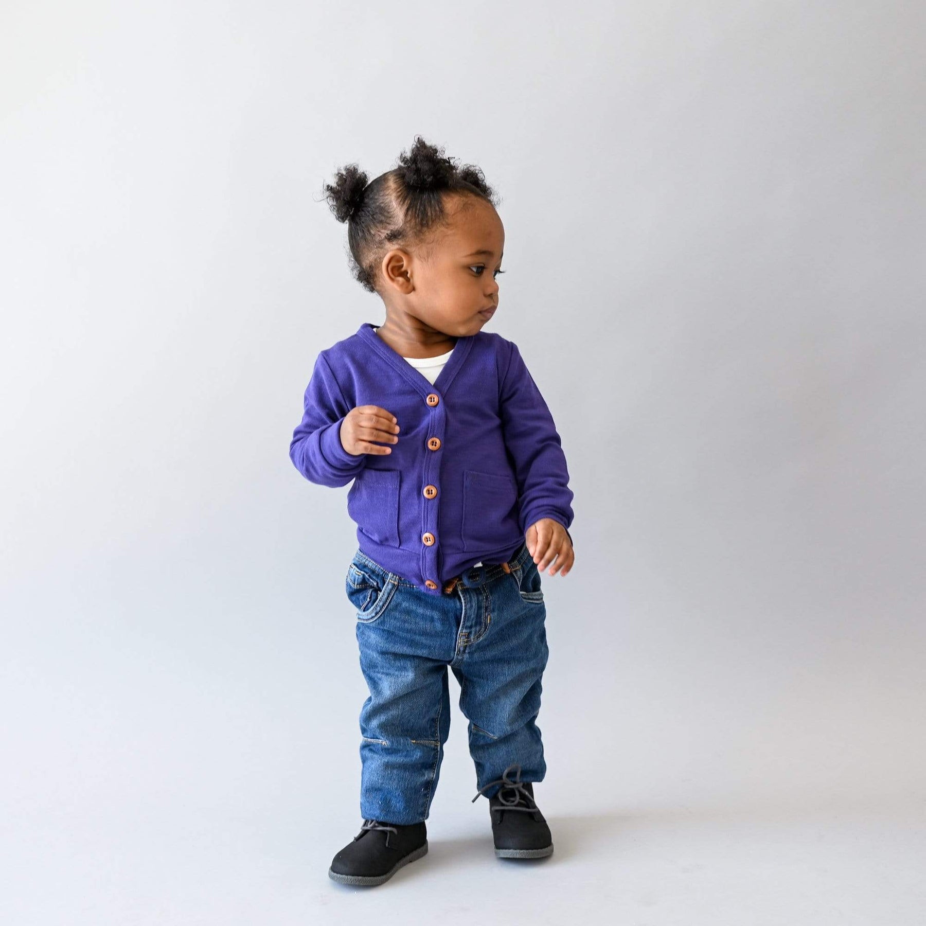 Kyte BABY Toddler Cardigan Toddler Bamboo Jersey Cardigan in Eggplant