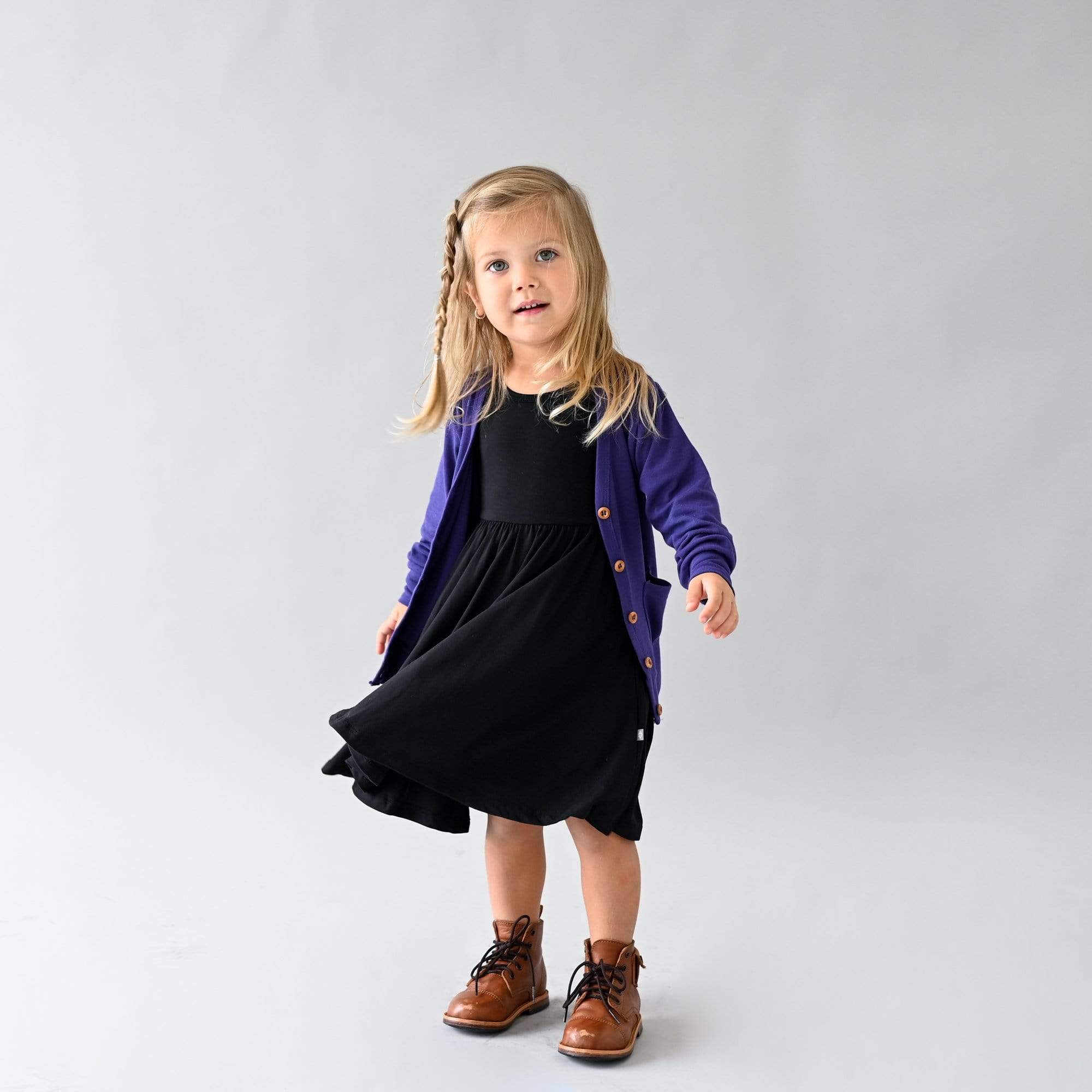 Kyte BABY Toddler Cardigan Toddler Bamboo Jersey Cardigan in Eggplant