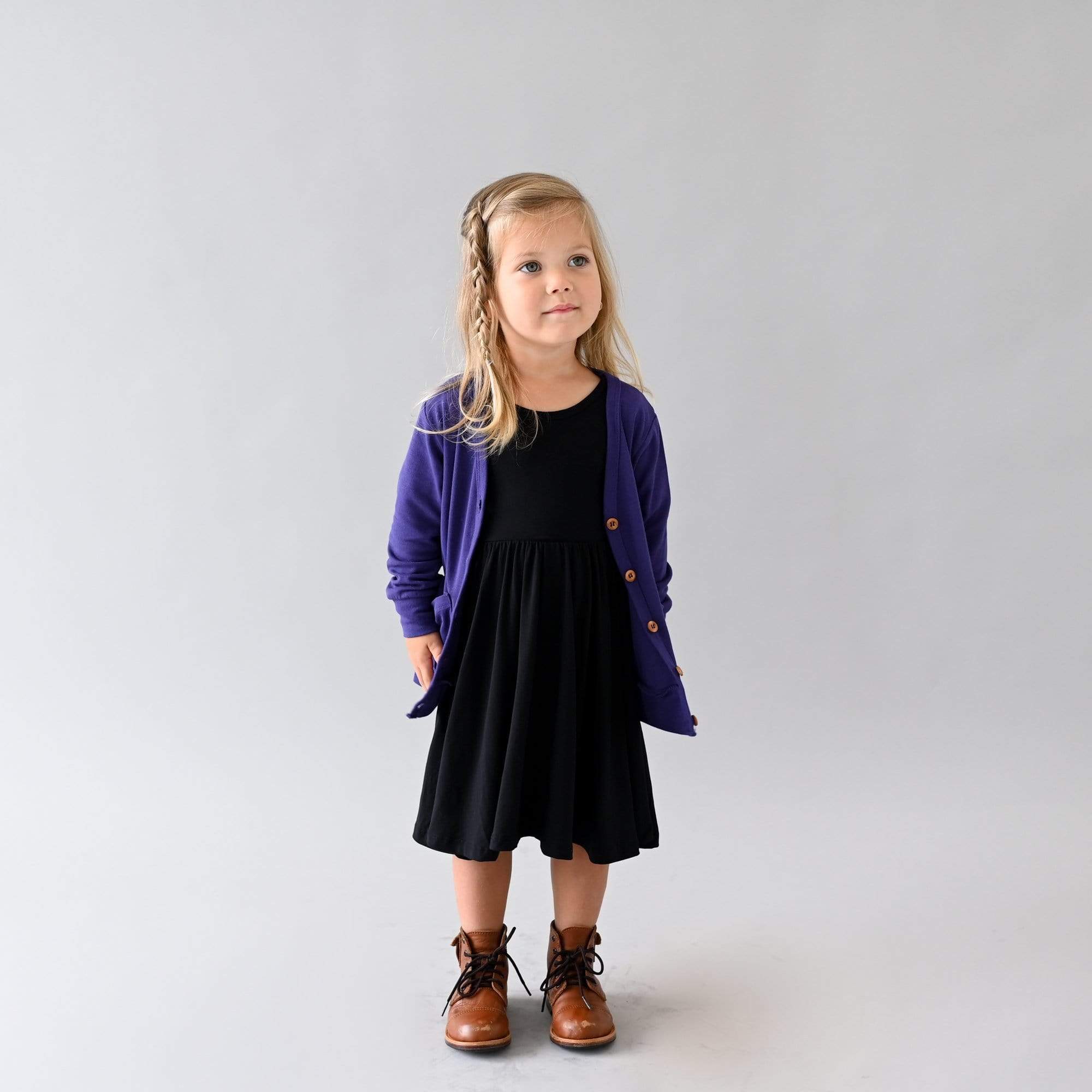 Kyte BABY Toddler Cardigan Toddler Bamboo Jersey Cardigan in Eggplant
