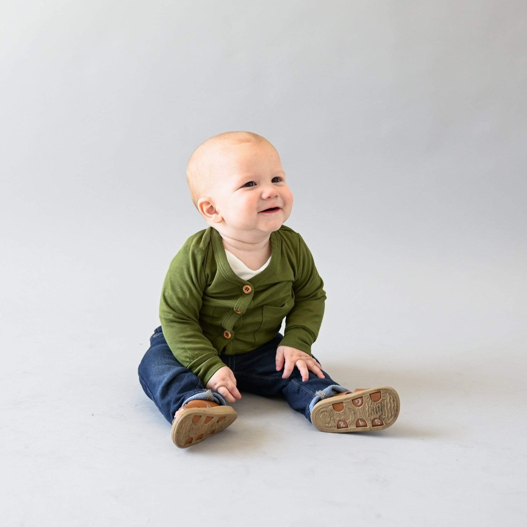 Kyte BABY Toddler Cardigan Toddler Bamboo Jersey Cardigan in Olive