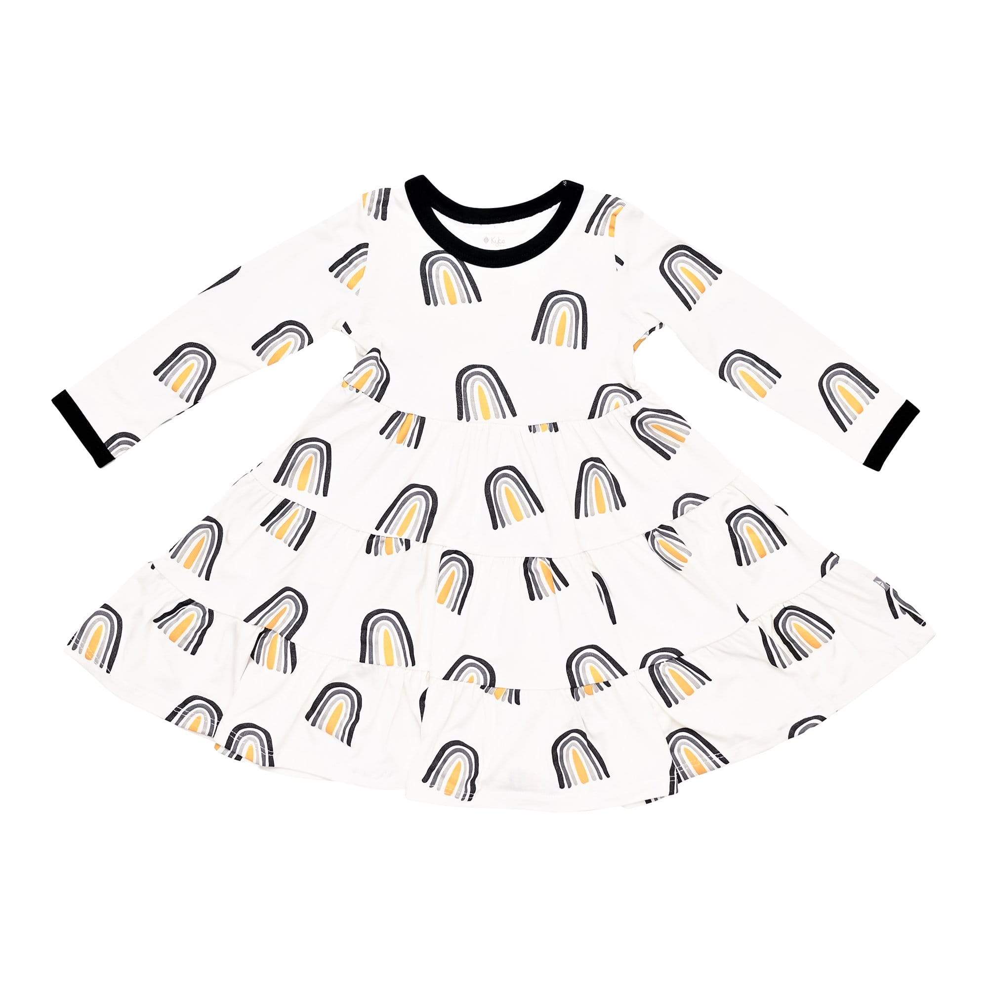 Kyte BABY Toddler Long Sleeve Tiered Dress Long Sleeve Printed Tiered Dress in Metallic Rainbow