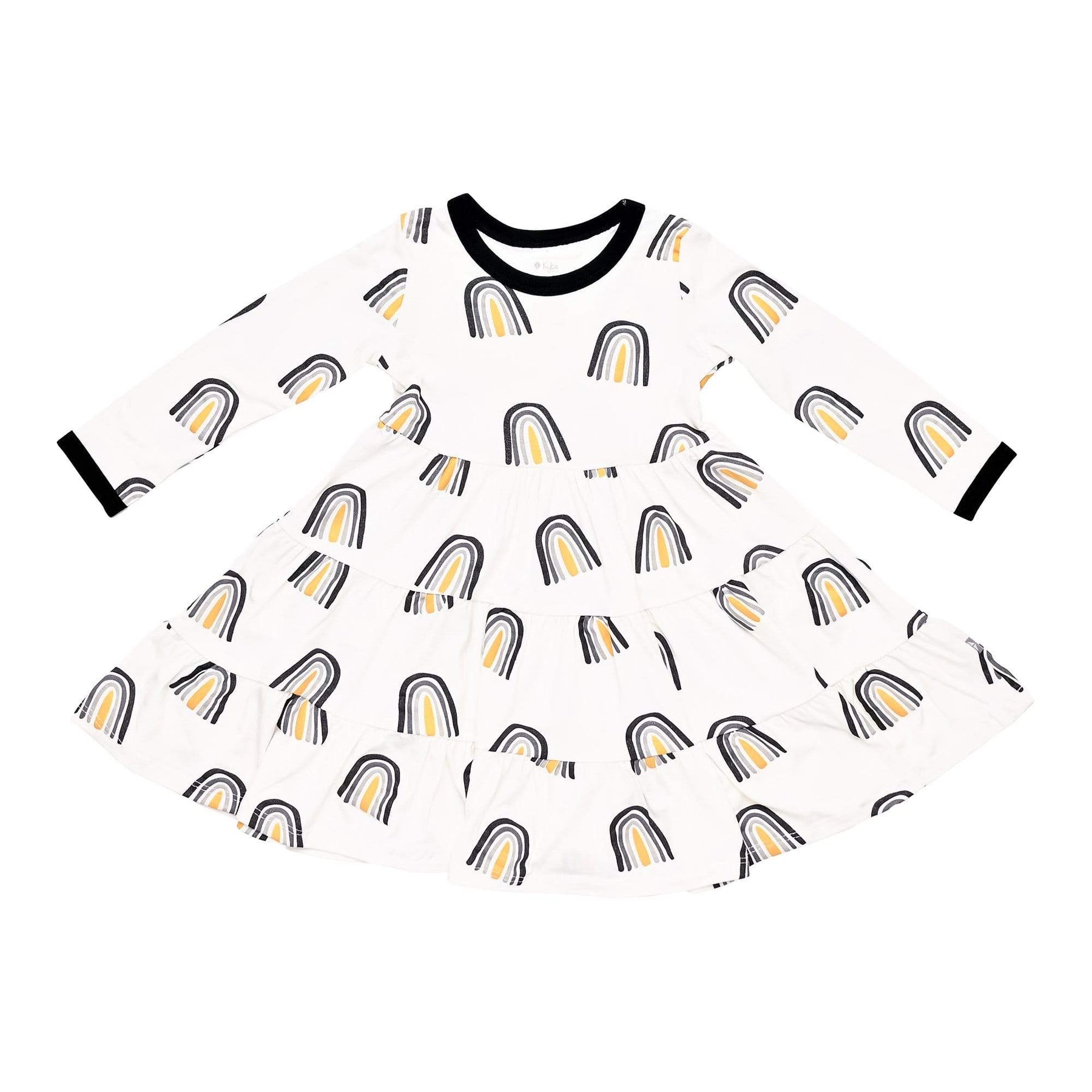 Kyte BABY Toddler Long Sleeve Tiered Dress Long Sleeve Printed Tiered Dress in Metallic Rainbow