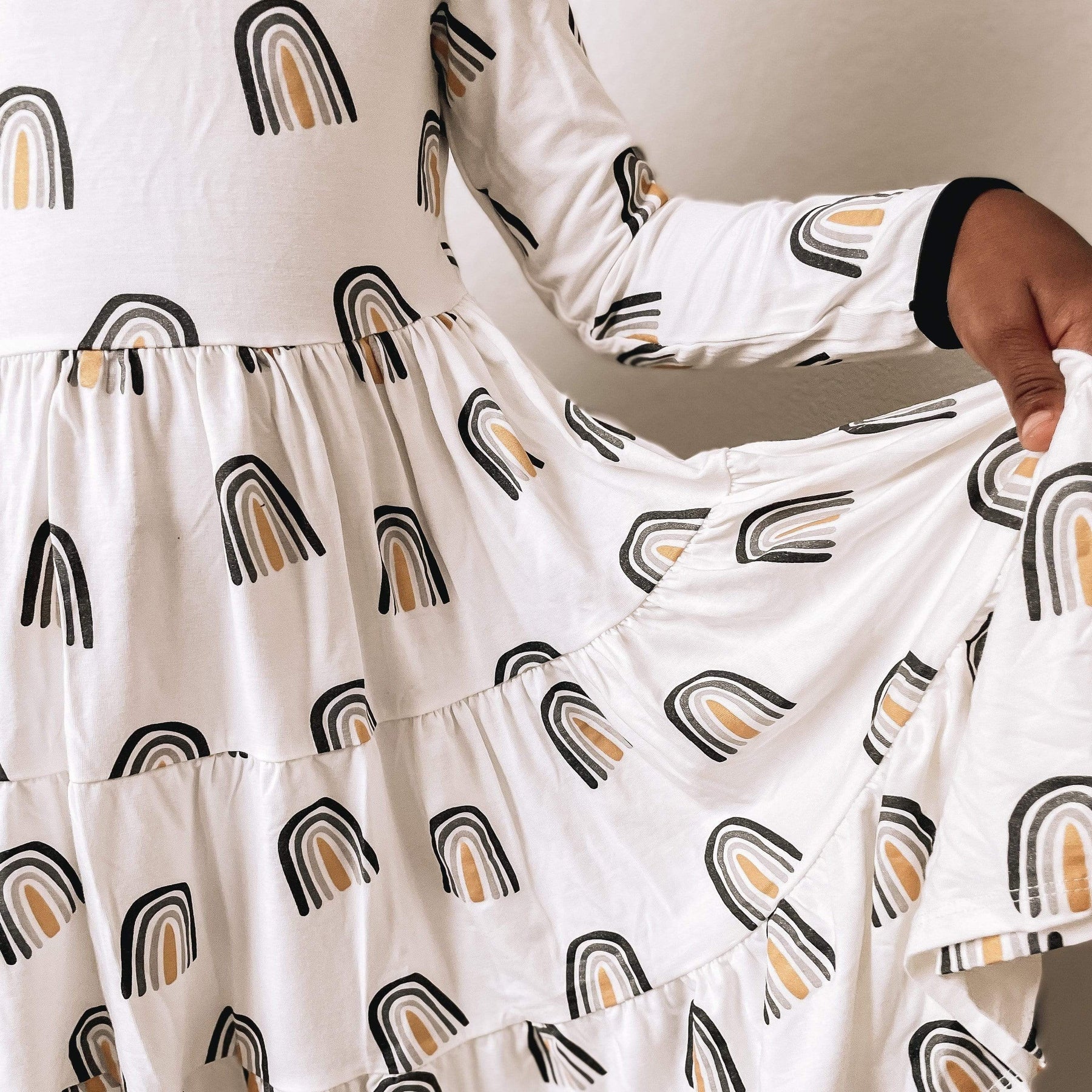 Kyte BABY Toddler Long Sleeve Tiered Dress Long Sleeve Printed Tiered Dress in Metallic Rainbow