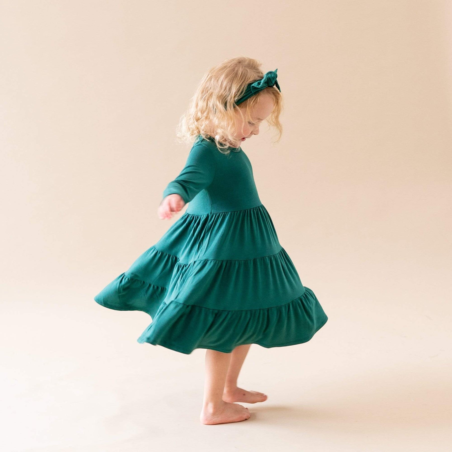 Kyte BABY Toddler Long Sleeve Tiered Dress Long Sleeve Tiered Dress in Emerald