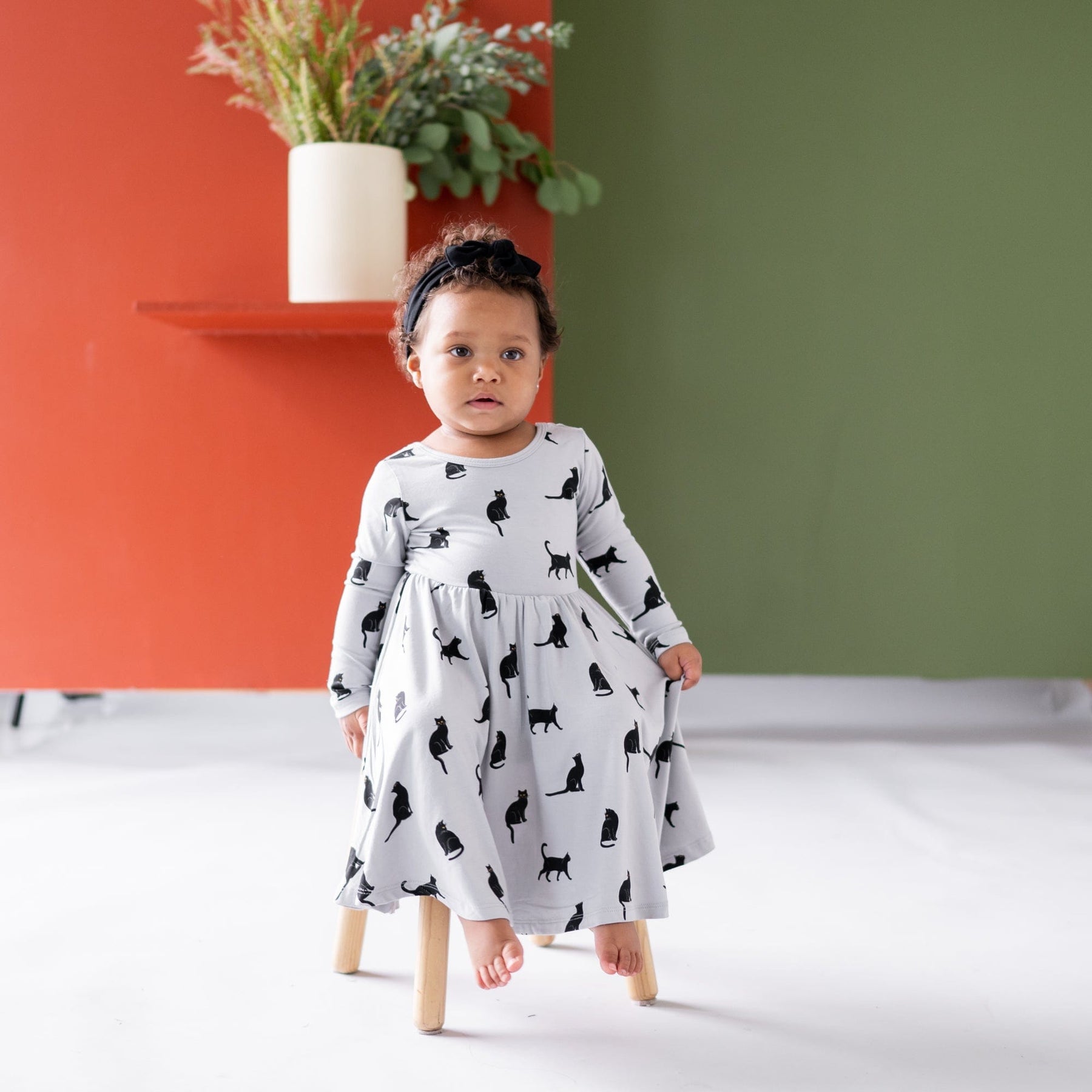 Kyte BABY Toddler Long Sleeve Twirl Dress Long Sleeve Twirl Dress in Black Cat