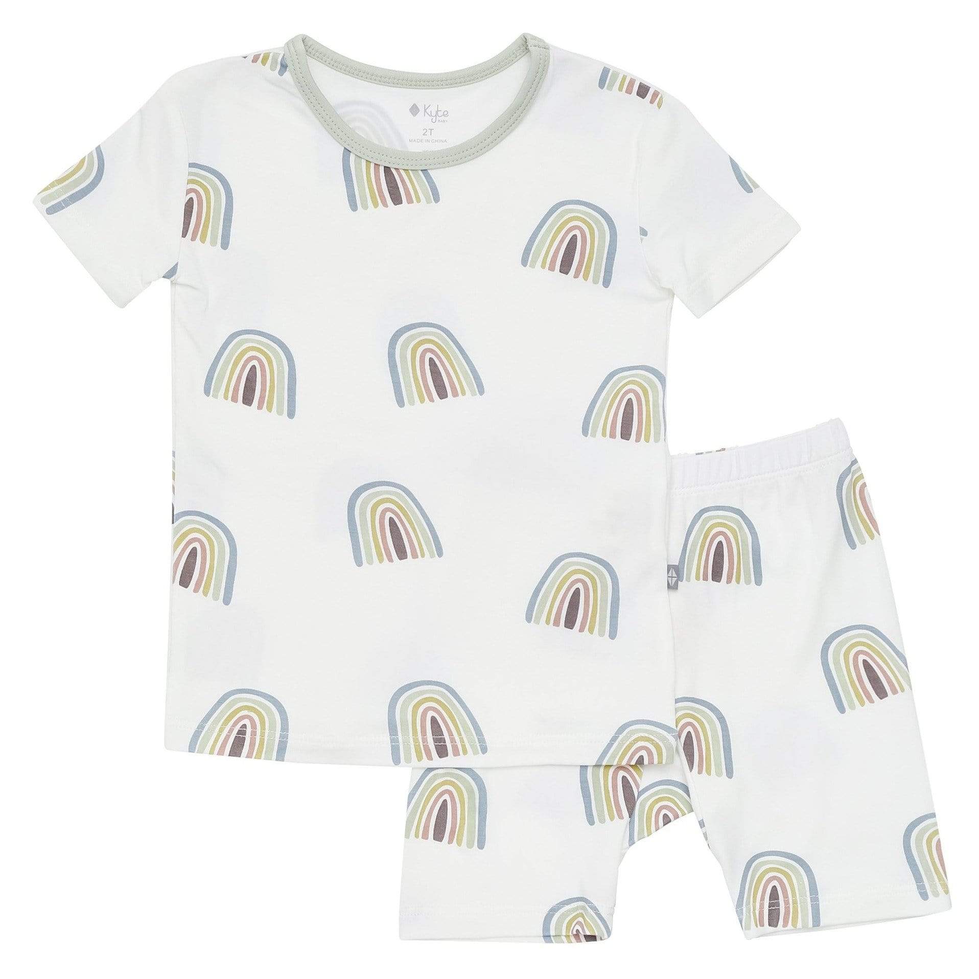 Kyte BABY Toddler Short Sleeve Pajama Set Printed Short Sleeve Toddler Pajama Set in Aloe Rainbow